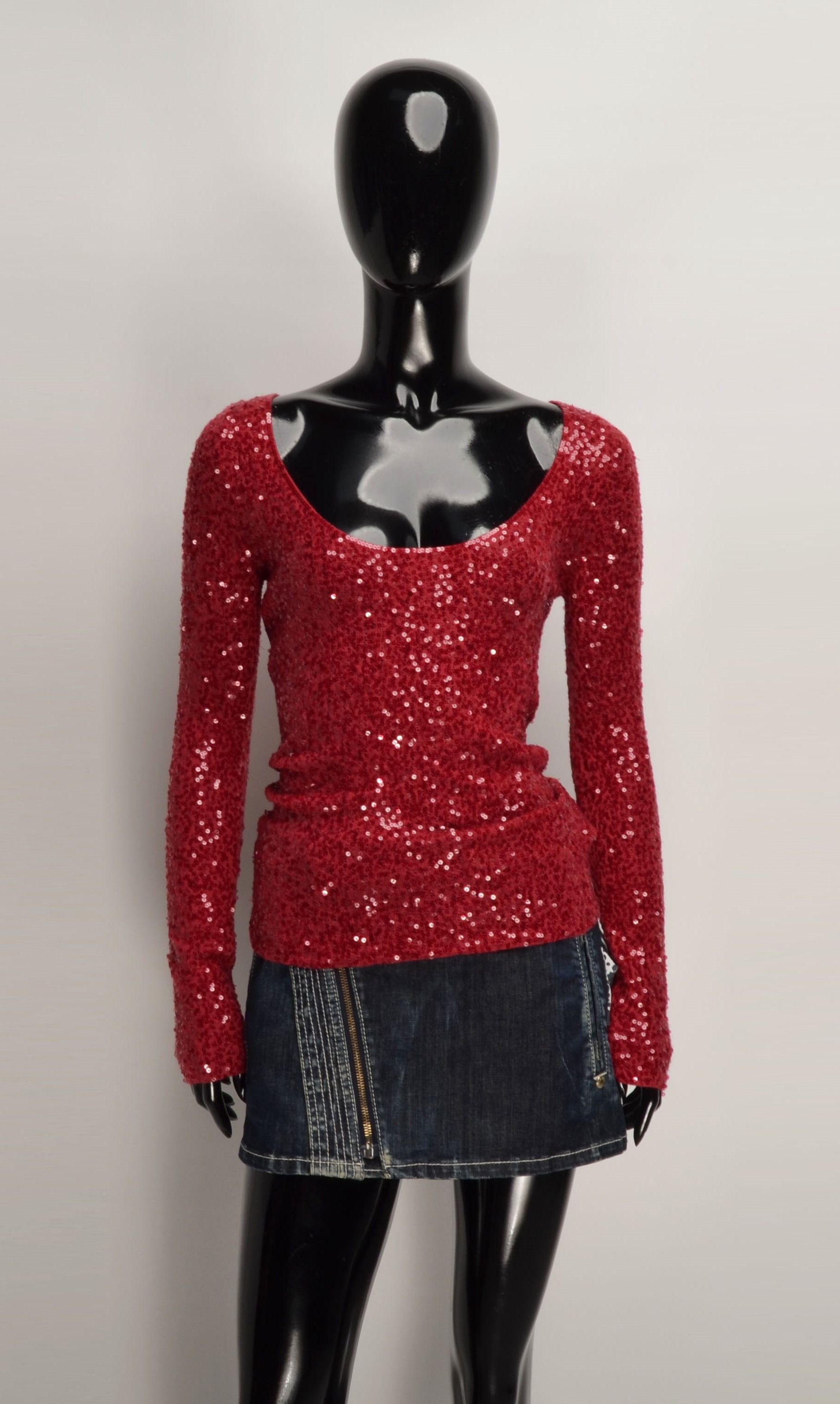 Designer × Donna Karan × Vintage Stunning Donna Karan Red Sequin Cashmere Silk Blend Knit Top Size S / US 4 / IT 40 - 1 Thumbnail