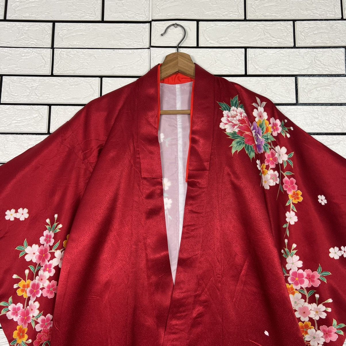 Japanese Brand Embroidered Gosho Guruma Sakura Floral Kimono #4151-C190 Size ONE SIZE - 4 Thumbnail