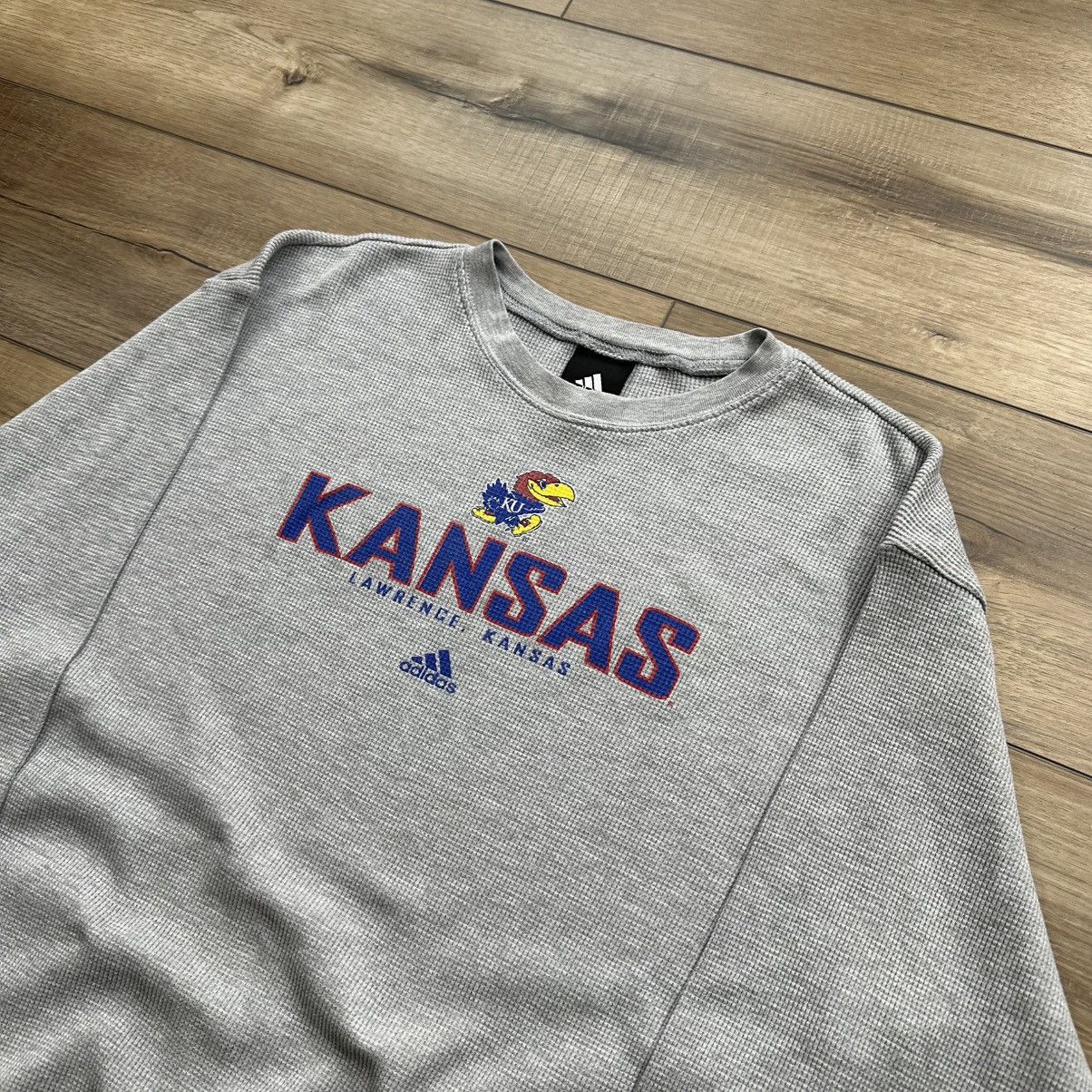 Adidas Vintage 2000s Adidas Kansas Jayhawks Long Sleeve Thermal Tee Size US XL / EU 56 / 4 - 4 Thumbnail