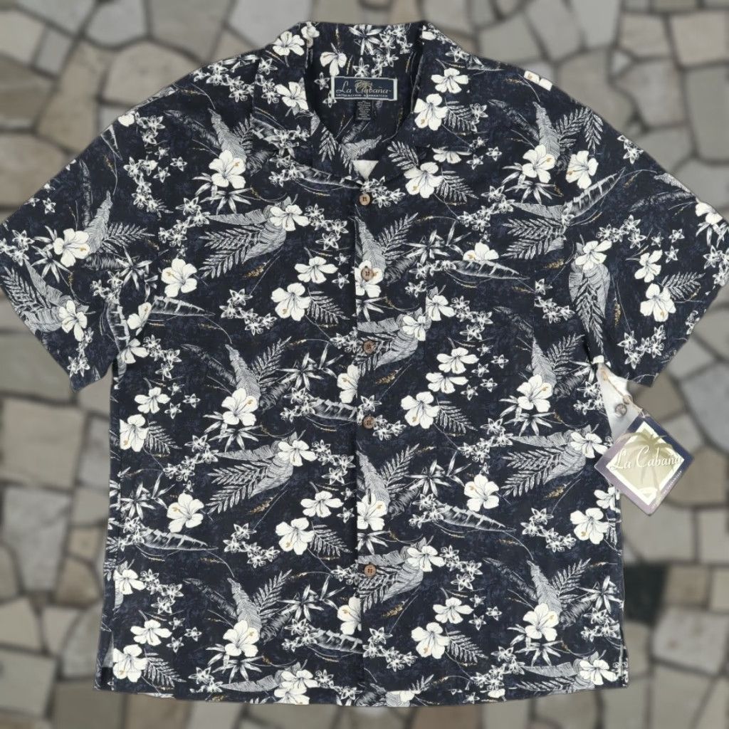 Vintage La Cabana Hawaiian Viscose Blend Linen Floral Shirt Navy Blue Mens XL Size US XL / EU 56 / 4 - 1 Thumbnail