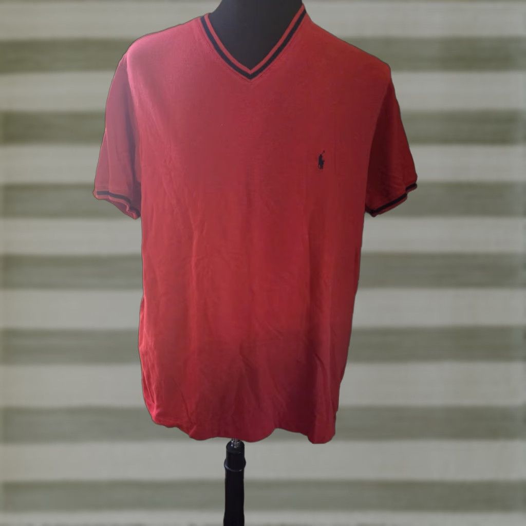 Polo Ralph Lauren Polo Ralph Lauren Shirt Men XL Red & Black Short Sleeve V-Neck Logo Embroidered 100% Cotton T-Shirt Size US L / EU 52-54 / 3 - 1 Thumbnail