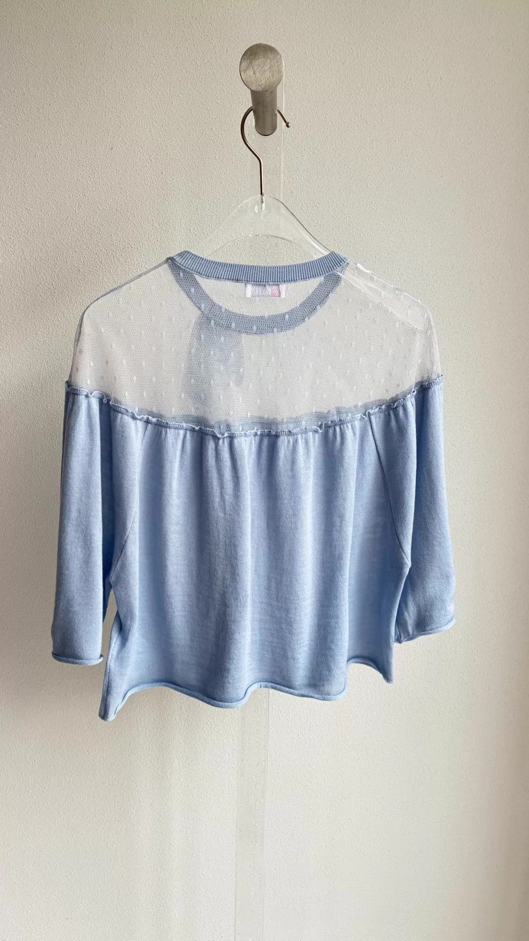 Valentino Valentino Women's XS Oversized Blue Mesh 3/4 Bow Top Size XS / US 0-2 / IT 36-38 - 2 Thumbnail