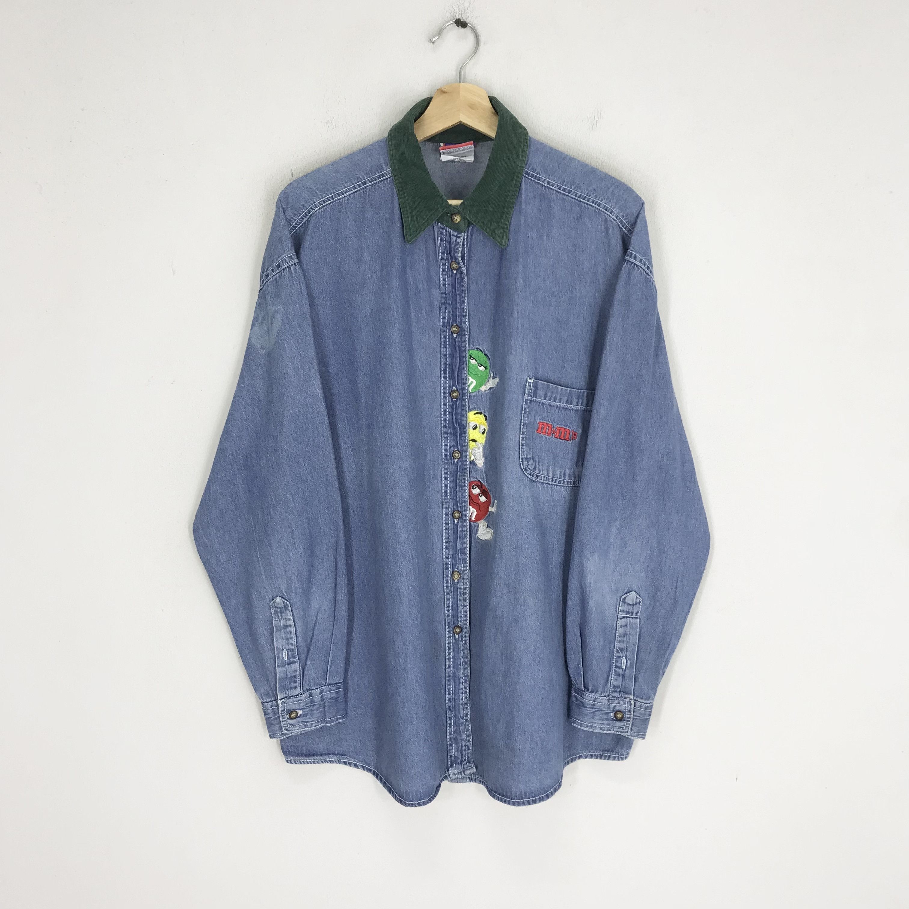 image of Cartoon Network x Oxford Vintage M And Ms Candy Deep Pile Blue Denim Shirt, Men's (Size XL)