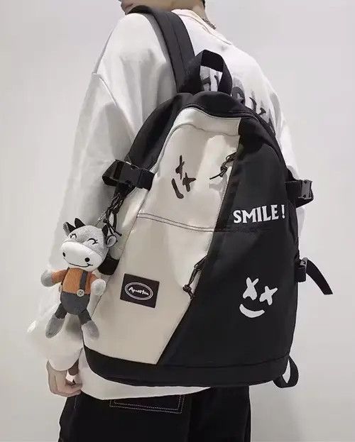 Japanese Brand Fashion punk colorblock smile backpack aesthetic Size ONE SIZE - 1 Thumbnail