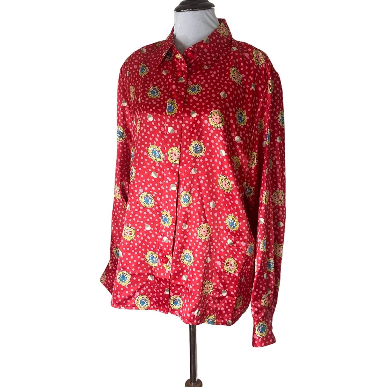 Vintage Vintage 1980s Counterparts Polka Dot Satin Blouse XL 14 Size XL / US 12-14 / IT 48-50 - 5 Thumbnail