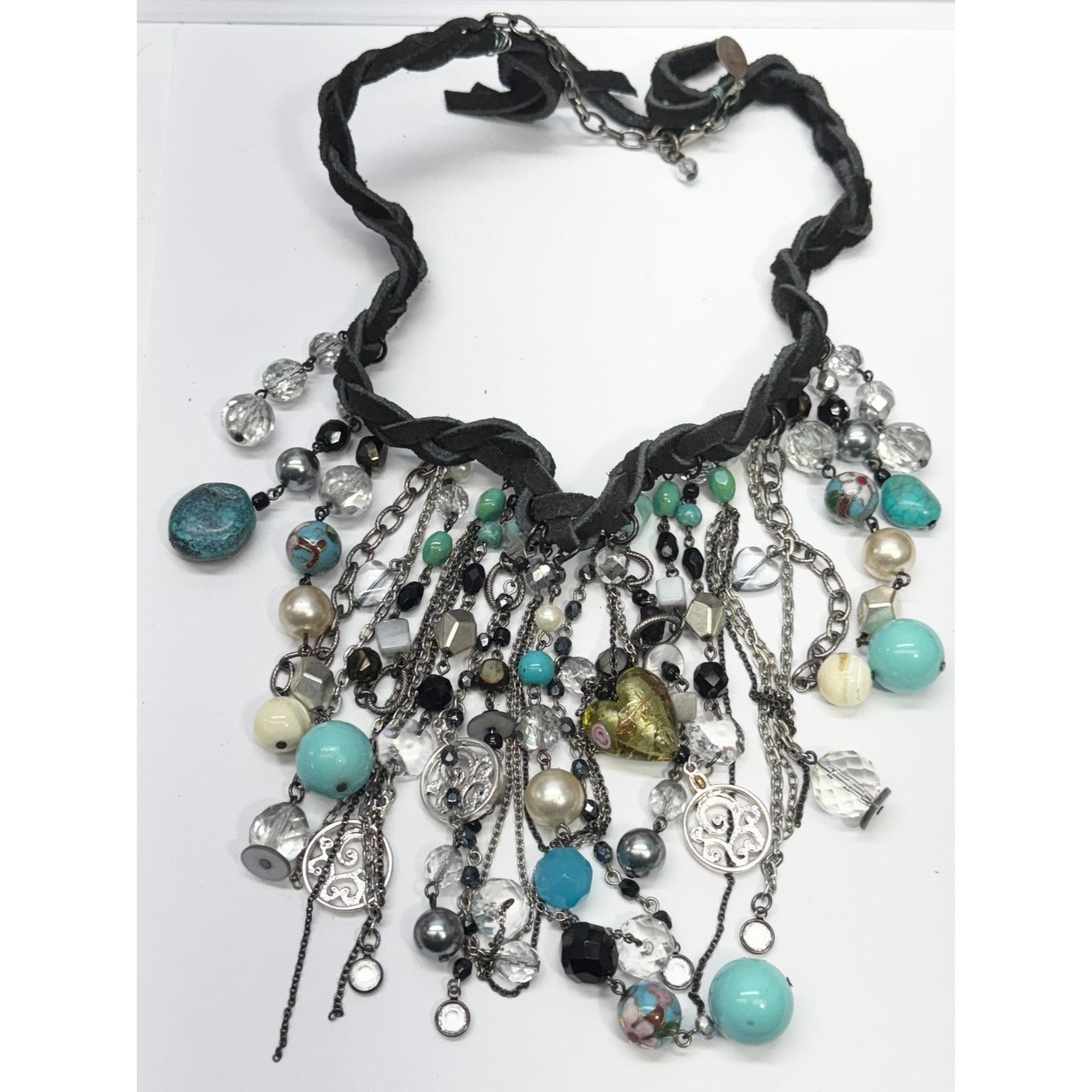 Vintage Vintage black braided suede beaded charm necklace Size ONE SIZE - 1 Thumbnail