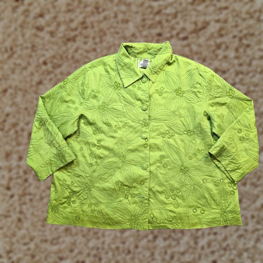 Vintage Chicos Jacket Women XL Green Embroidery Blazer Sequin Floral Lined Career Casual Shirt? Size XL / US 12-14 / IT 48-50 - 1 Thumbnail