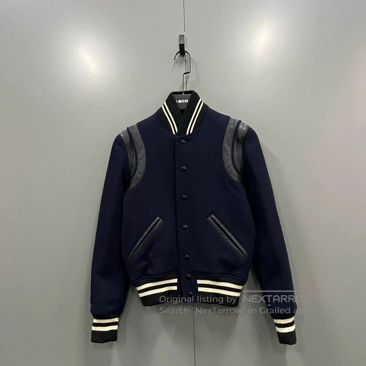 Saint Laurent Paris Saint Laurent Dark Blue Leather Patch Baseball Jacket. Size US M / EU 48-50 / 2 - 1 Thumbnail