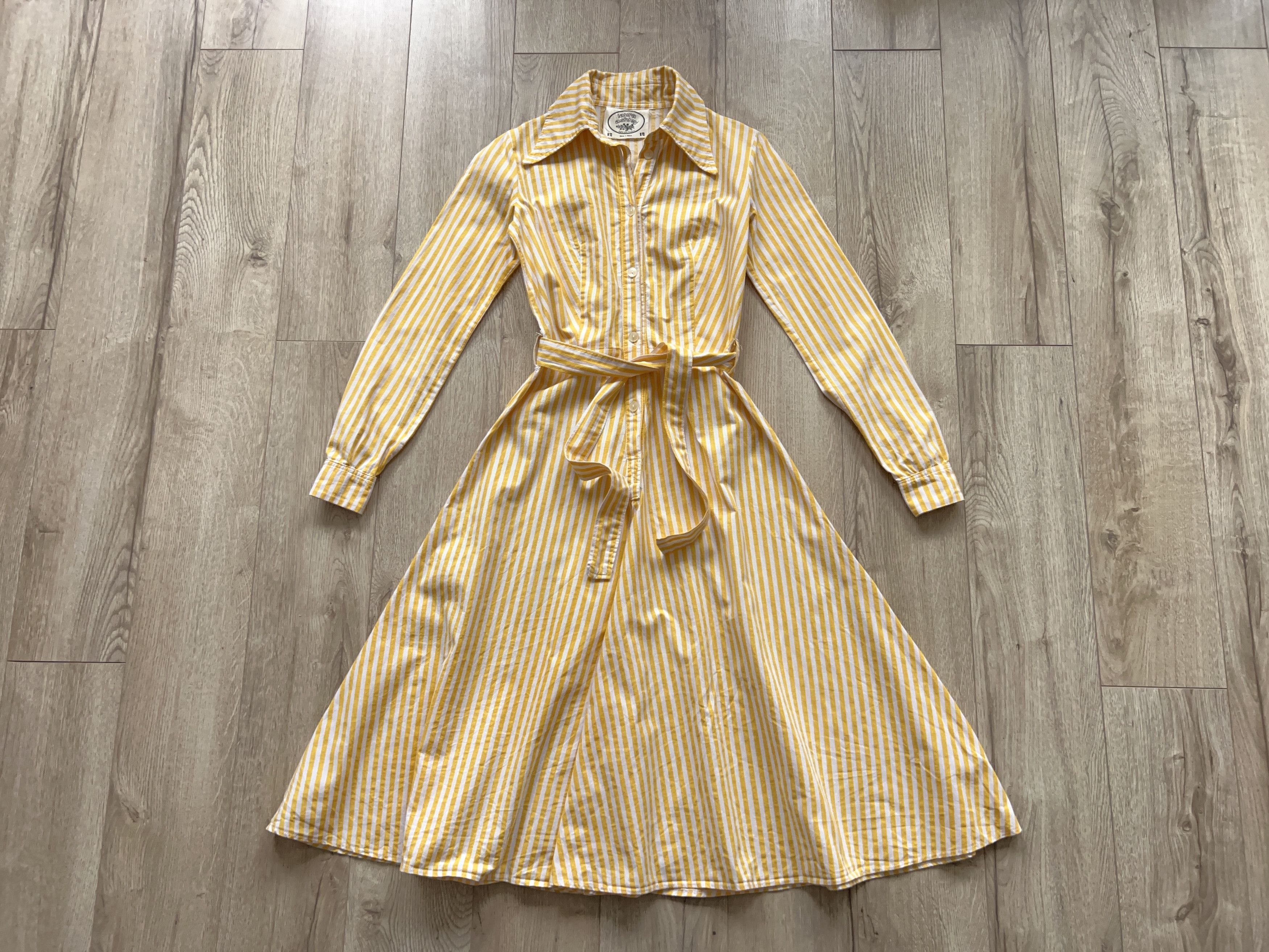 Laura Ashley × Traditional Weatherwear × Vintage 1970s Dyers and Printers Striped Belted Dress Long Sleeve 38 Size M / US 6-8 / IT 42-44 - 2 Thumbnail