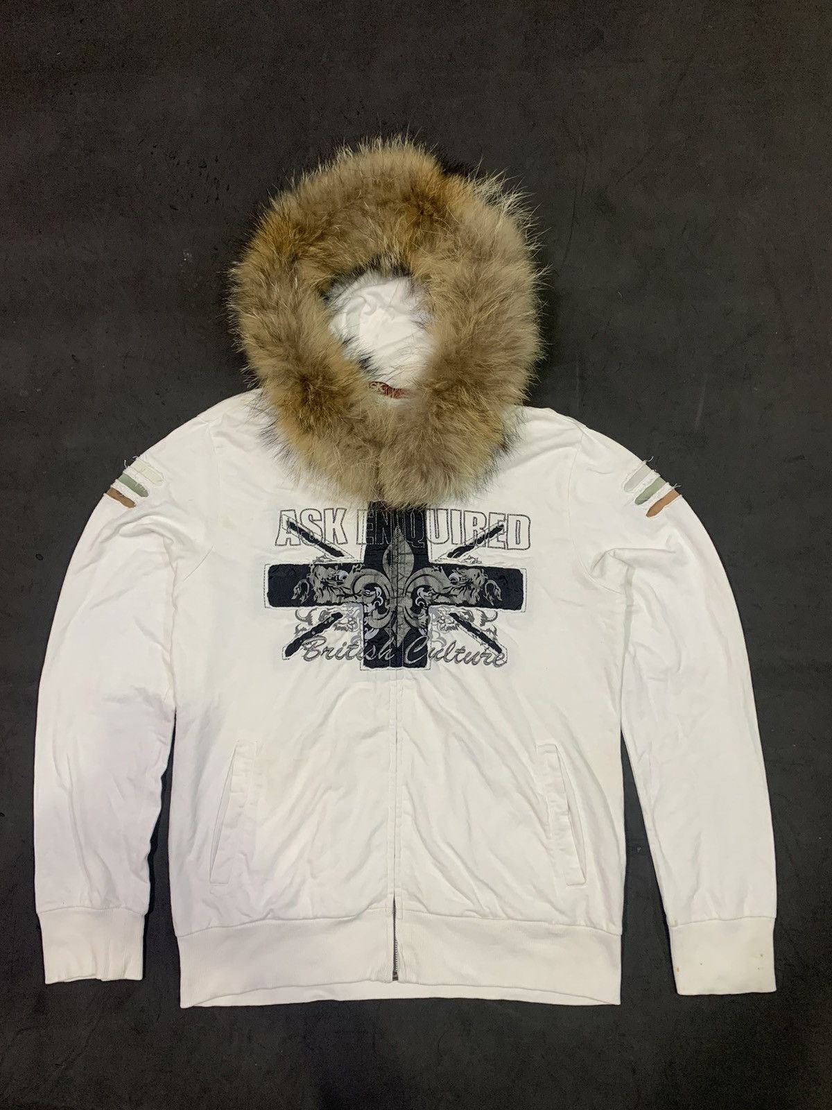 image of Archival Clothing x If Six Was Nine Ask Enquired Fur Zip Hoodie Cross Lgb Ifsixwasnine in White (Si