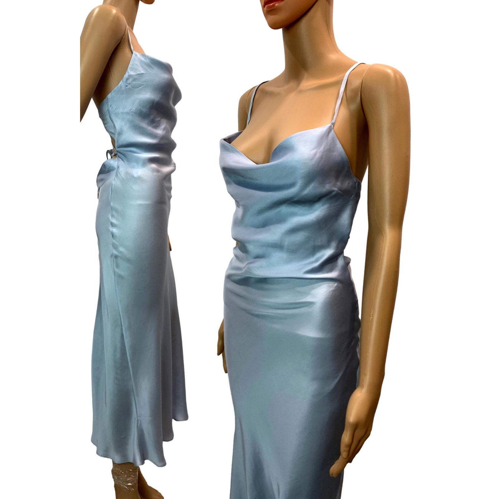 Other NWT Andjela "Kate" Icy Blue Satin Slip Open Back Midi Dress Size XS / US 0-2 / IT 36-38 - 7 Thumbnail