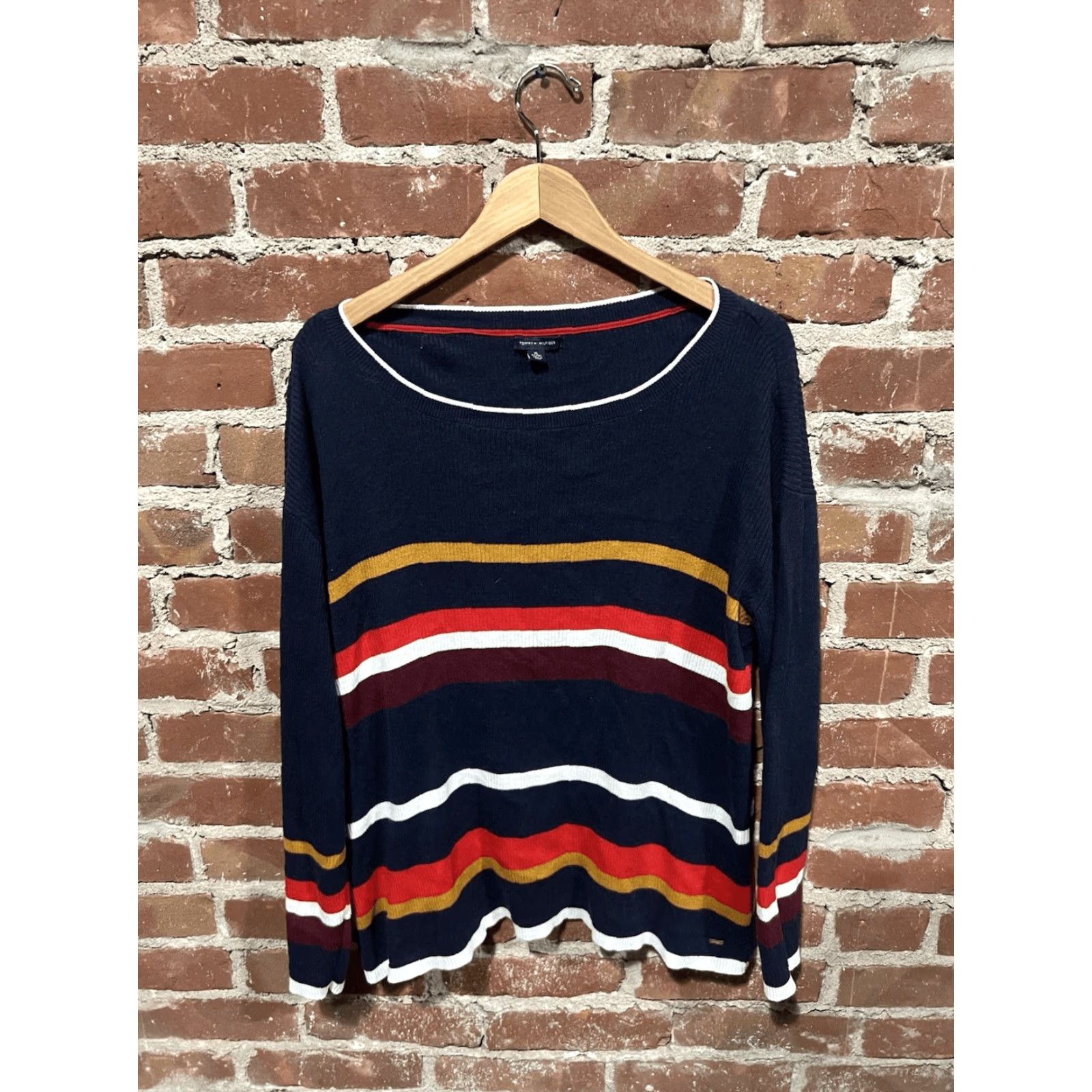 Tommy Hilfiger Tommy Hilfiger Womens Blue Knit Striped Pullover Sweatshirt Size XL Size XL / US 12-14 / IT 48-50 - 2 Thumbnail