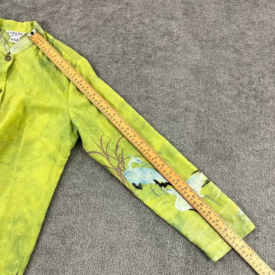 Vintage CITRON Shirt Womens Medium Green Bird 100% Silk Tunic Top Button Up Santa Monica Dresswear Casual Workwear Size M / US 6-8 / IT 42-44 - 7 Thumbnail