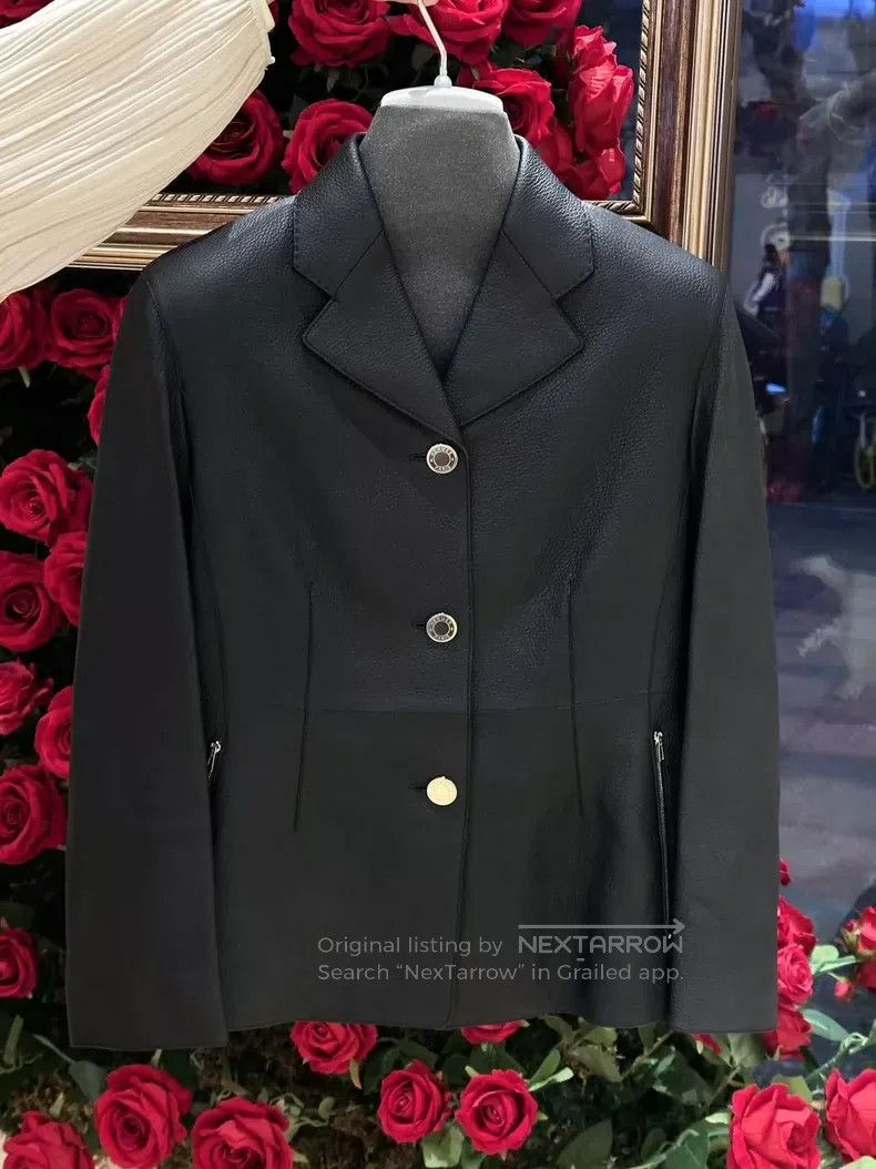 Hermes Hermes Stand Collar Leather Jacket Dark Blue with Black Co Size XS / US 0-2 / IT 36-38 - 1 Thumbnail