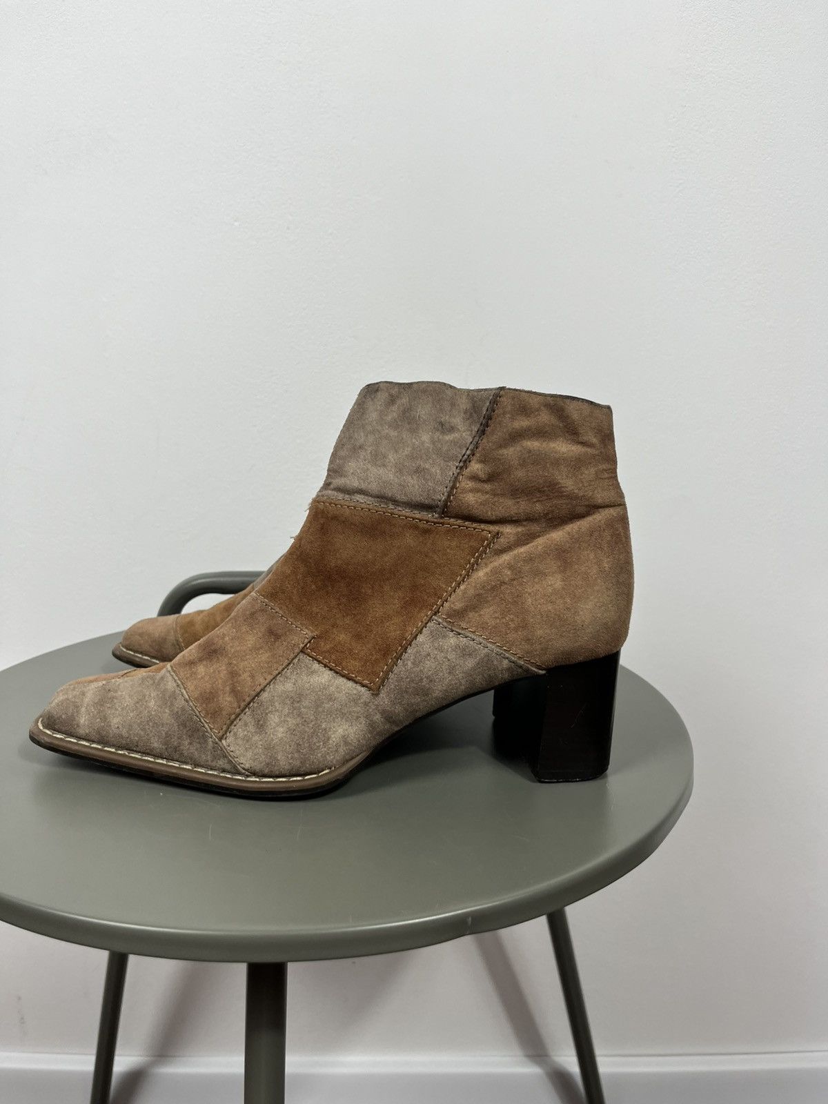 Other Patchwork Suede Ankle Boots EU 40 Block Heel Zip Square Toe Size US 9 / IT 39 - 3 Thumbnail