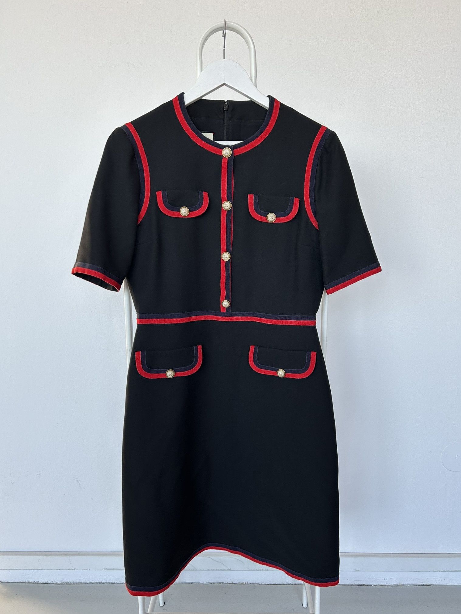 Gucci 2017 Gucci ribbon trim short sleeve wool and silk mini dress Size M / US 6-8 / IT 42-44 - 1 Thumbnail