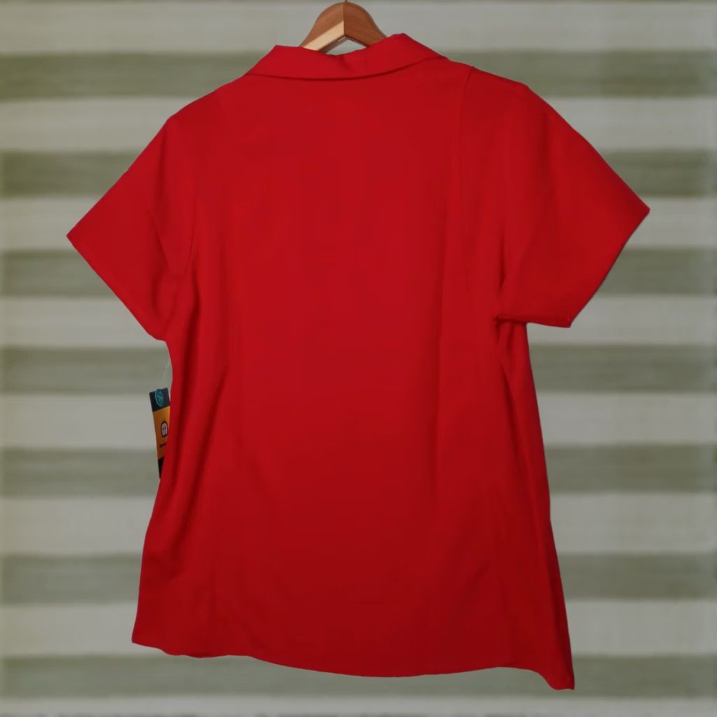 Vintage WonderWink Scrub Shirt Red Short Sleeve Collared Womens M Medium Medical Solid Staff Medical Health Care Professional Shirt Size M / US 6-8 / IT 42-44 - 1 Thumbnail