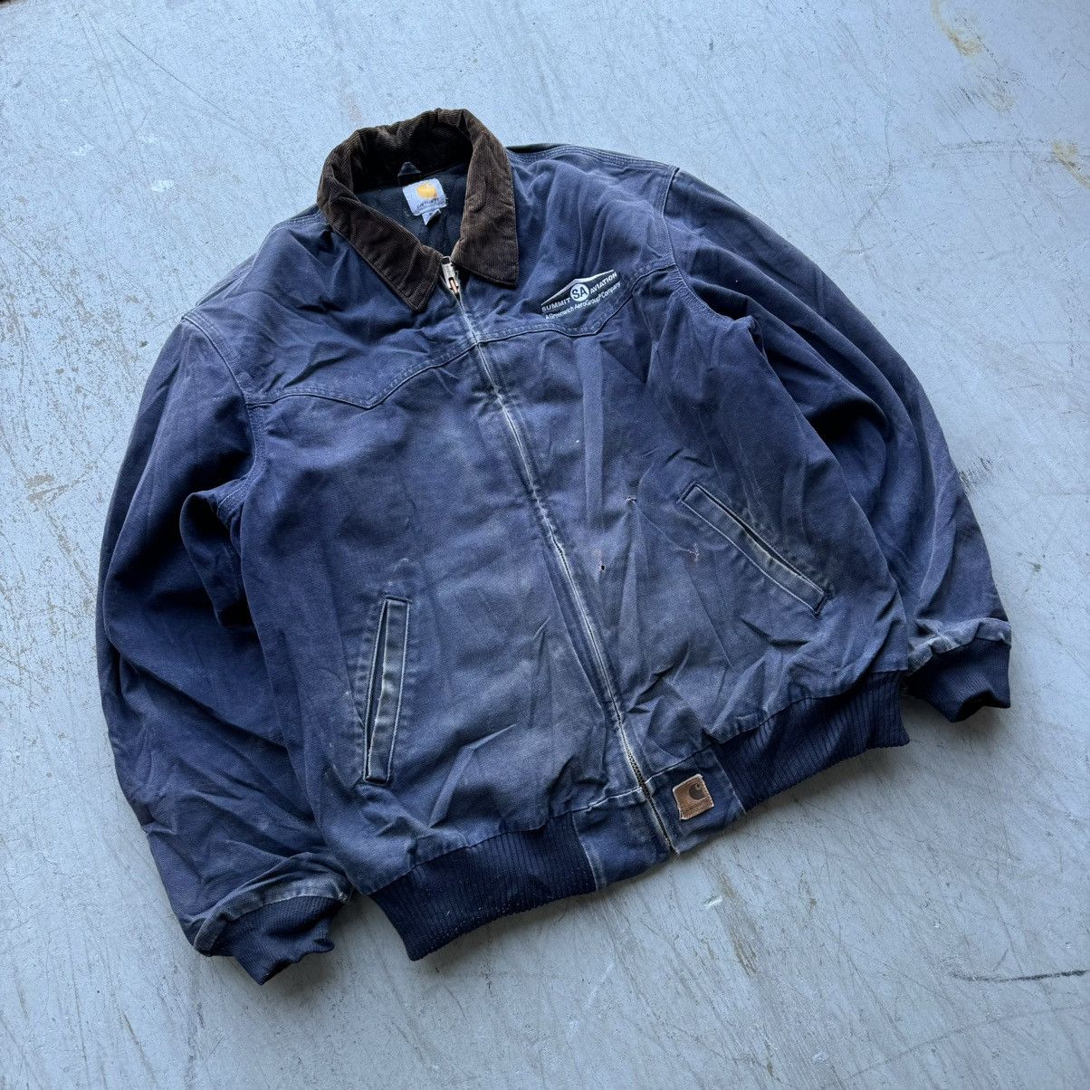 Carhartt × Vintage Vintage 90s Carhartt Santa Fe Navy Faded Workwear Jacket Size US XL / EU 56 / 4 - 2 Thumbnail