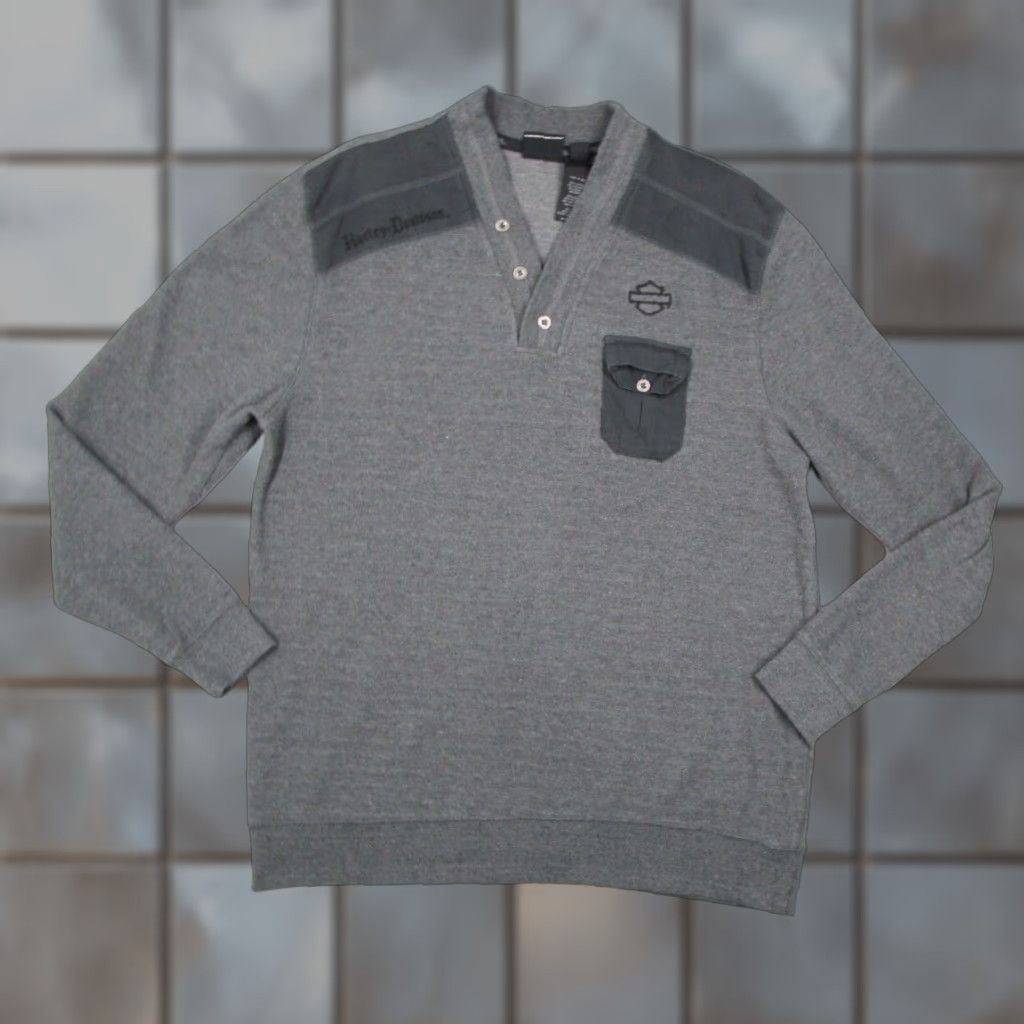 Harley Davidson Harley-Davidson Shirt Men Large Gray Long Sleeve Henley Pullover Motorcycle Work Size US L / EU 52-54 / 3 - 1 Thumbnail