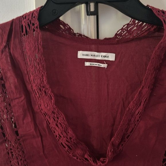 ISABEL MARANT ETOILE cotton v neck burgundy short sleeve top