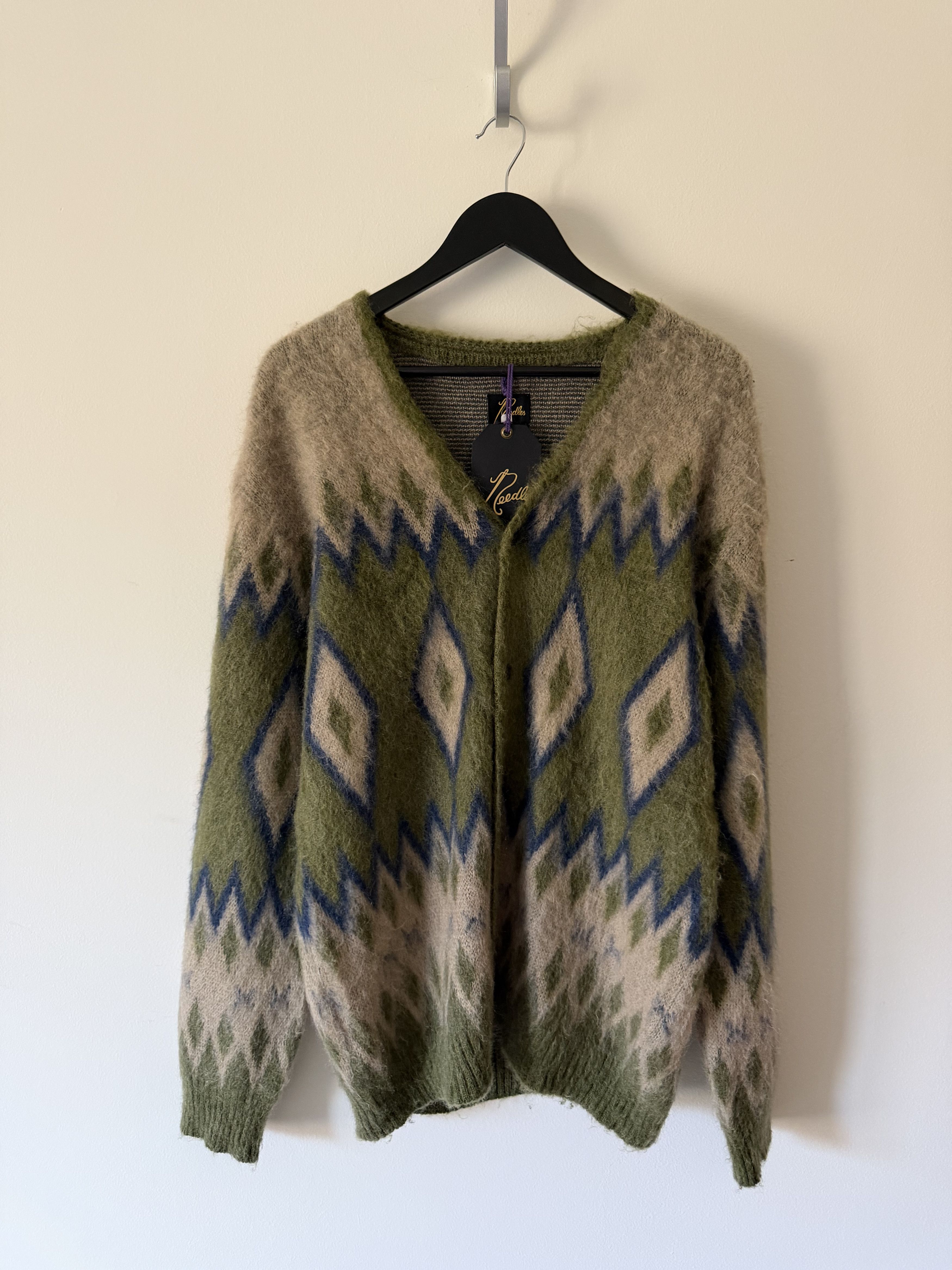 Needles Needles Mohair Diamond Cardigan in Olive Green Size US XL / EU 56 / 4 - 1 Thumbnail