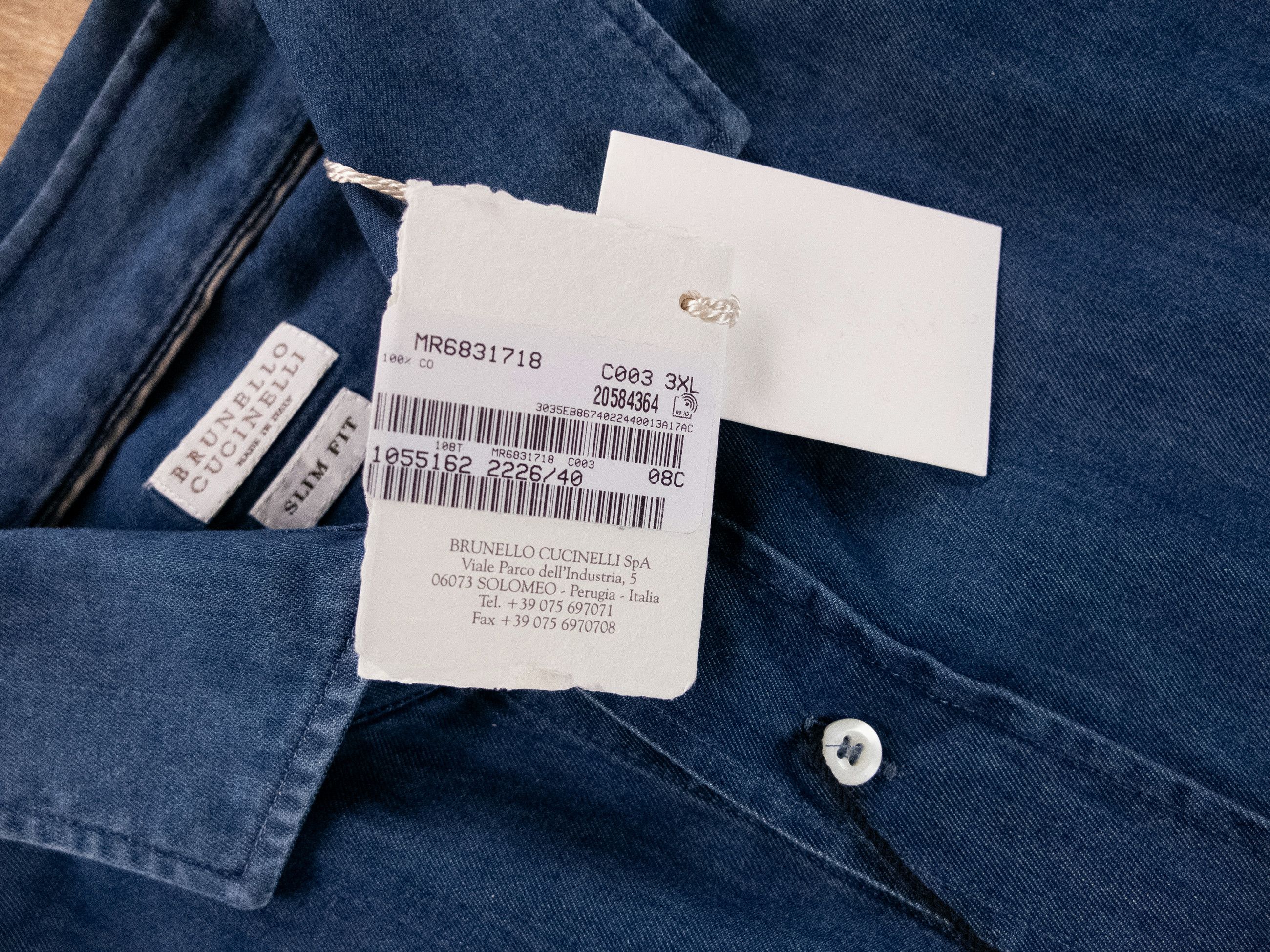 Brunello Cucinelli BRUNELLO CUCINELLI slim fit navy blue denim shirt XXXL 3XL Size US XXL / EU 58 / 5 - 6 Thumbnail