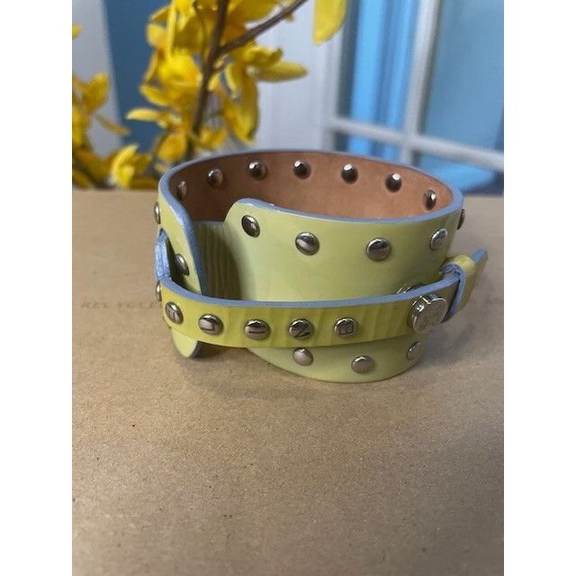 Celine Yellow Celine Leather Silver Studded Wrap Bracelet - Triomph Size ONE SIZE - 1 Thumbnail