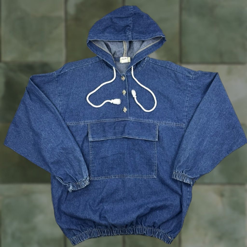 Denime VINTAGE Vivaldi Denim Anorak Jacket Unisex Adults Small Blue 1980s Casual Made in USA Size US 29 - 1 Thumbnail