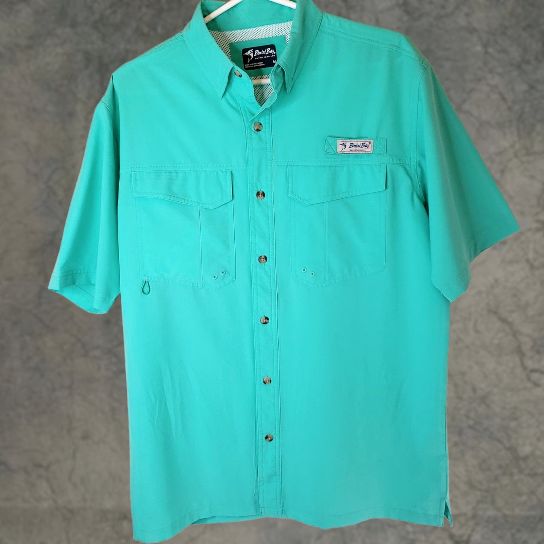 AQUA Bimini Bay Outfitters Short Sleeve Flats 5 V Bloodguard Shirt Mens M Aqua Green Size US M / EU 48-50 / 2 - 1 Thumbnail