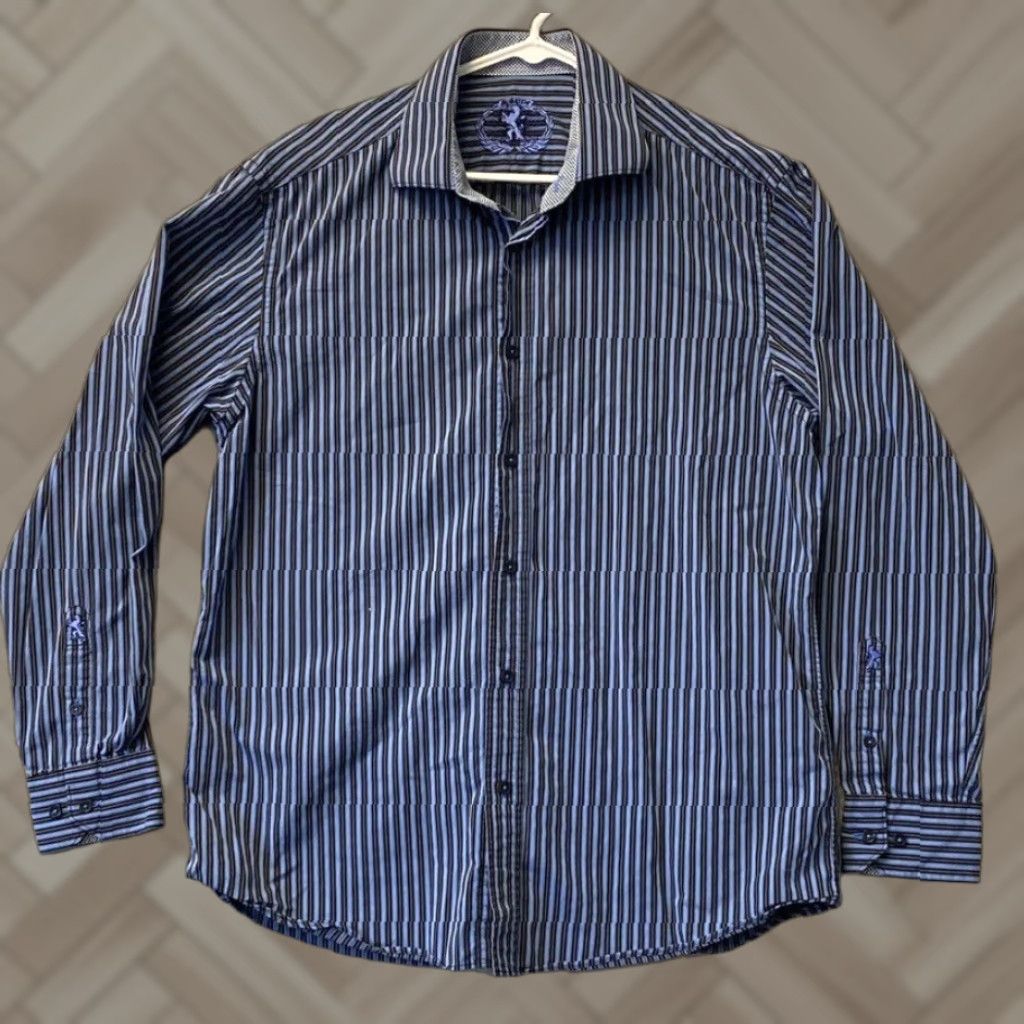 BUGATCHI VINTAGE Bugatchi Uomo Shirt Long Sleeve Button-Up Men’s Large Blue Striped Modern Size US L / EU 52-54 / 3 - 1 Thumbnail
