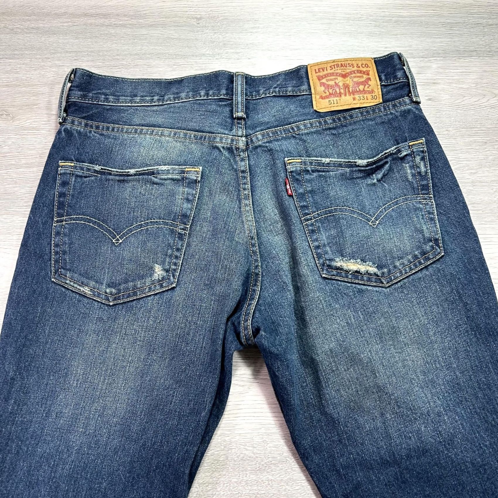 Levi's Levi's 511 Jeans Mens 33x26 Blue Distressed Slim Fit Denim Ripped Stretch Pants Jeans Size US 33 - 4 Thumbnail