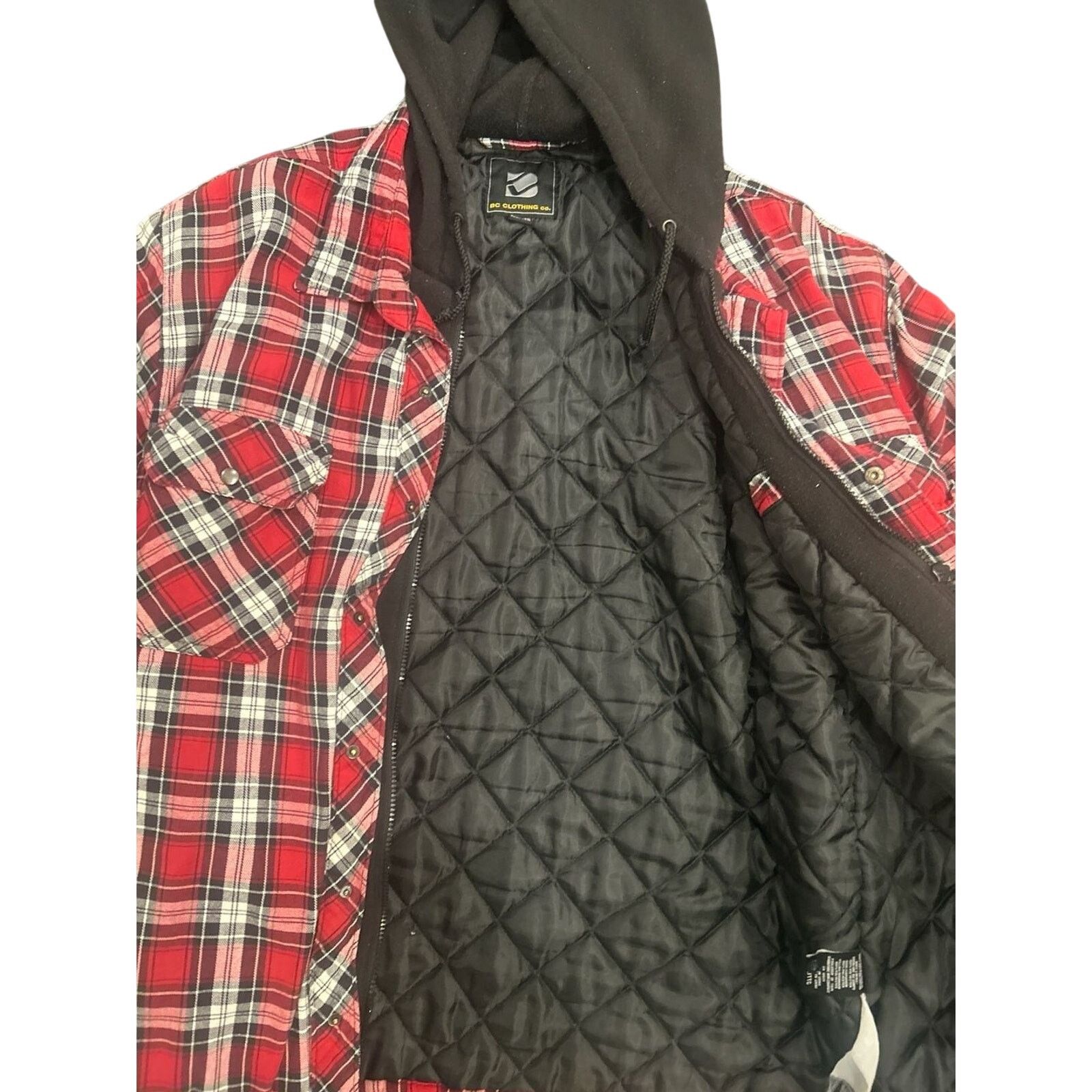 BCBGeneration BC Clothing Co. Men's Red Plaid Quilted Hooded Flannel XXL Size US XXL / EU 58 / 5 - 2 Thumbnail