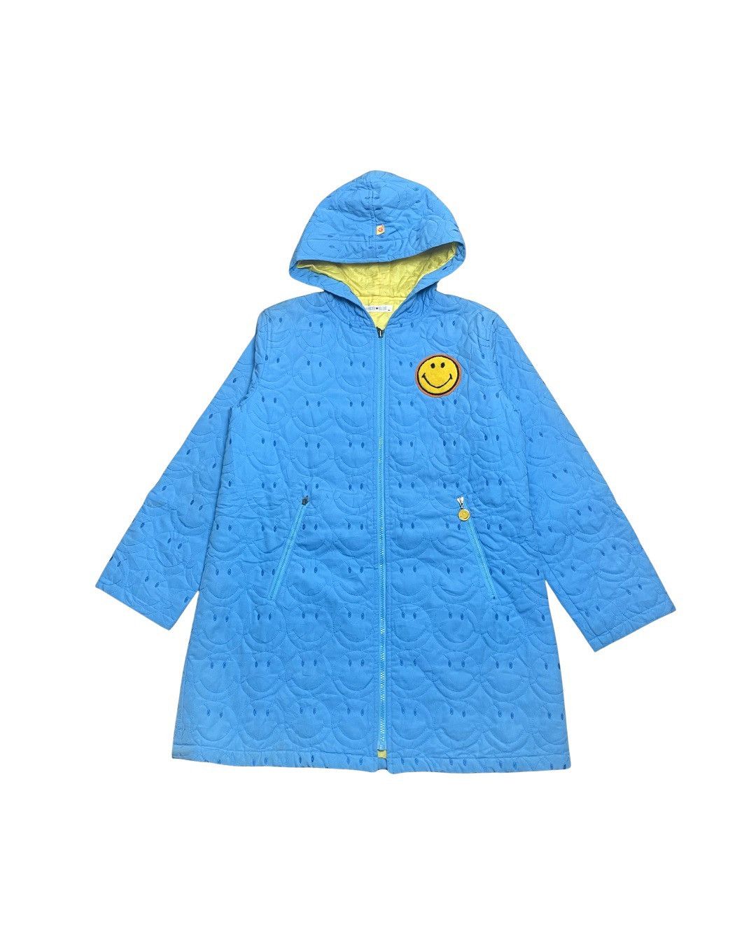 Angel Blue All-Over Smiley Quilted Hooded Long Parka Size M / US 6-8 / IT 42-44 - 1 Thumbnail