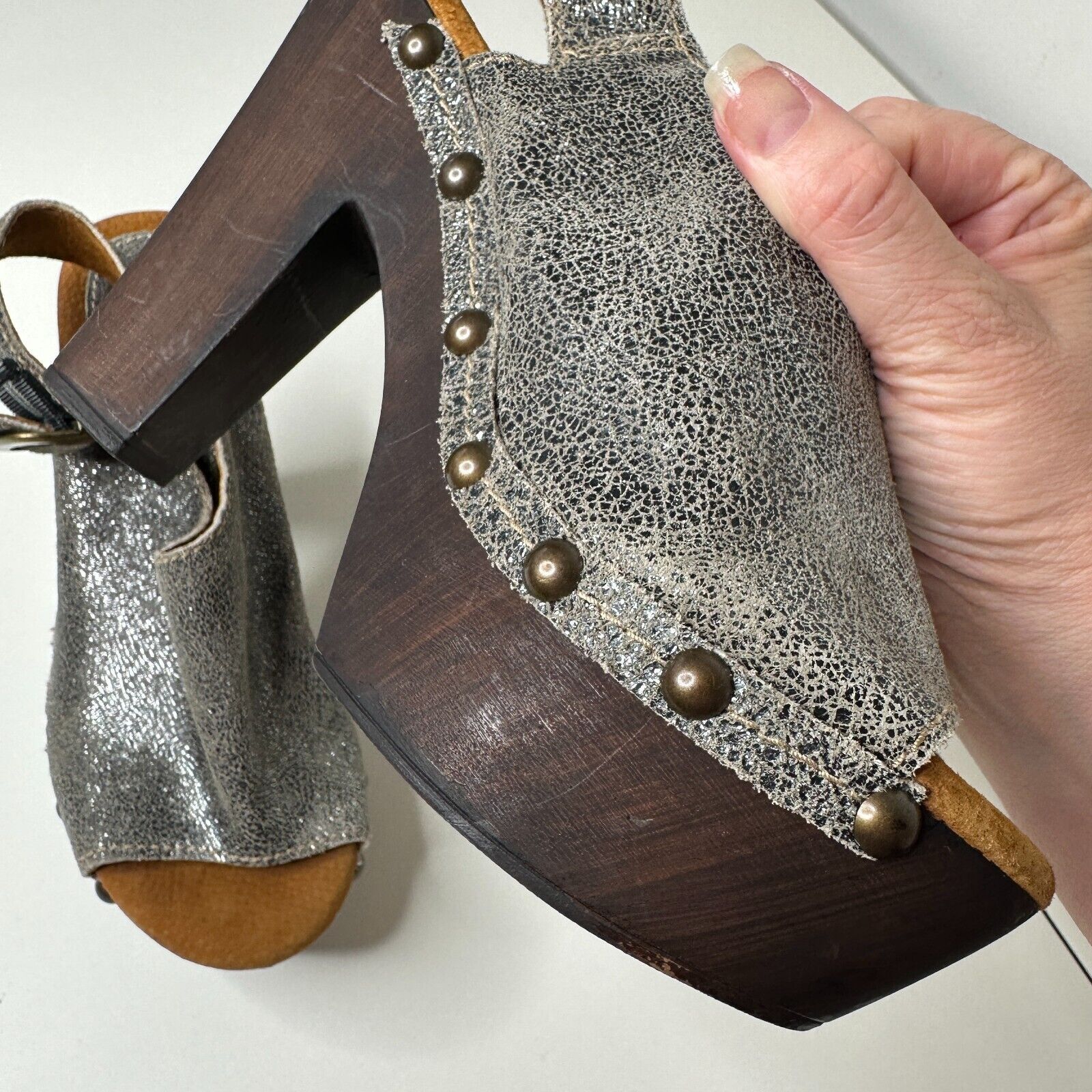 Other Sbicca Silver Leather Clunky Vintage Collection Open Toe 7 Size US 7 / IT 37 - 13 Thumbnail