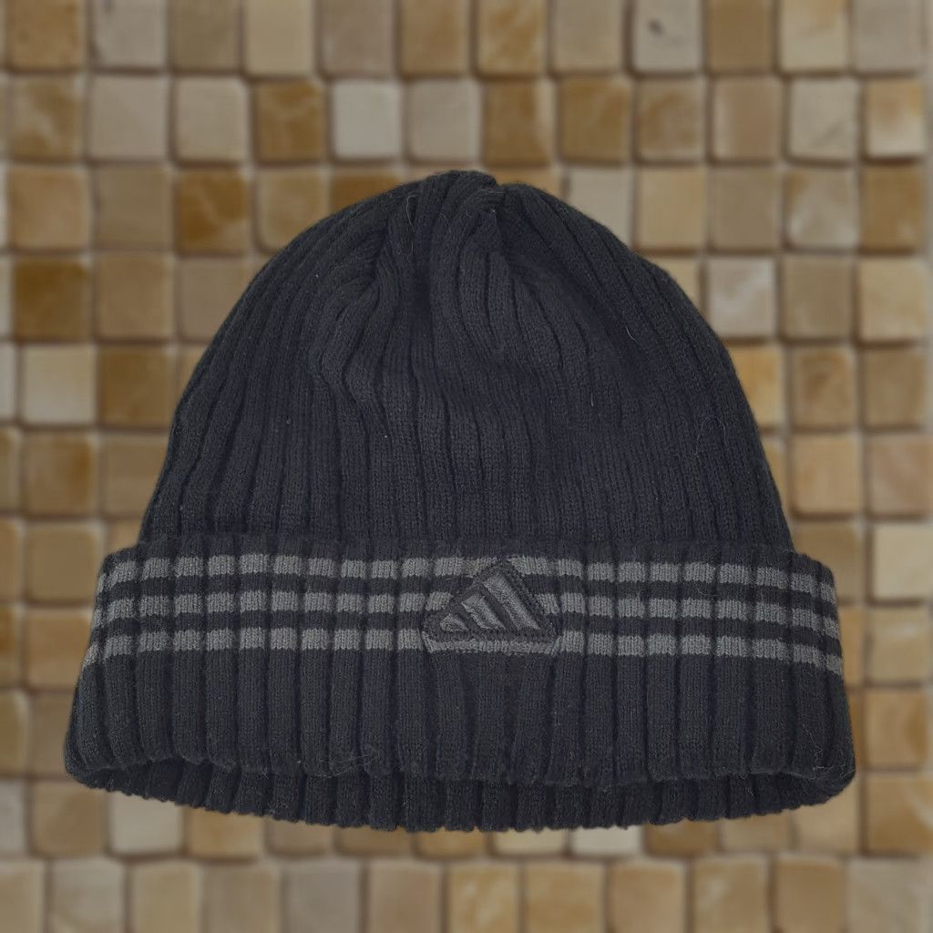 Adidas VINTAGE adidas Men Beanie Hat Winter Cap Knit 2000s Retro Stripe Black Unisex Size ONE SIZE - 1 Thumbnail