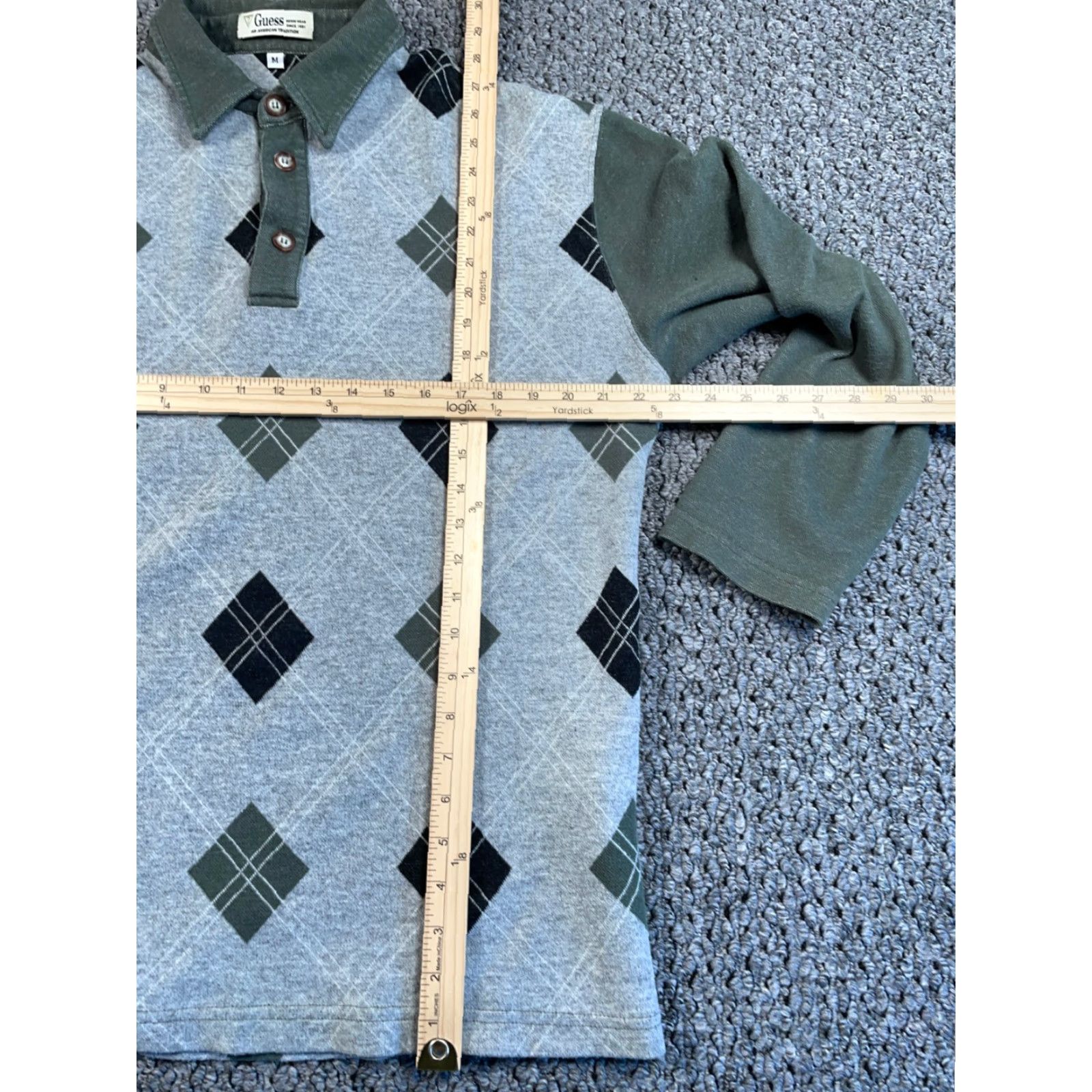 Guess VINTAGE 90s GUESS Argyle Sweater Adult Medium Gray Green Knit Casual Mens Size US M / EU 48-50 / 2 - 6 Thumbnail
