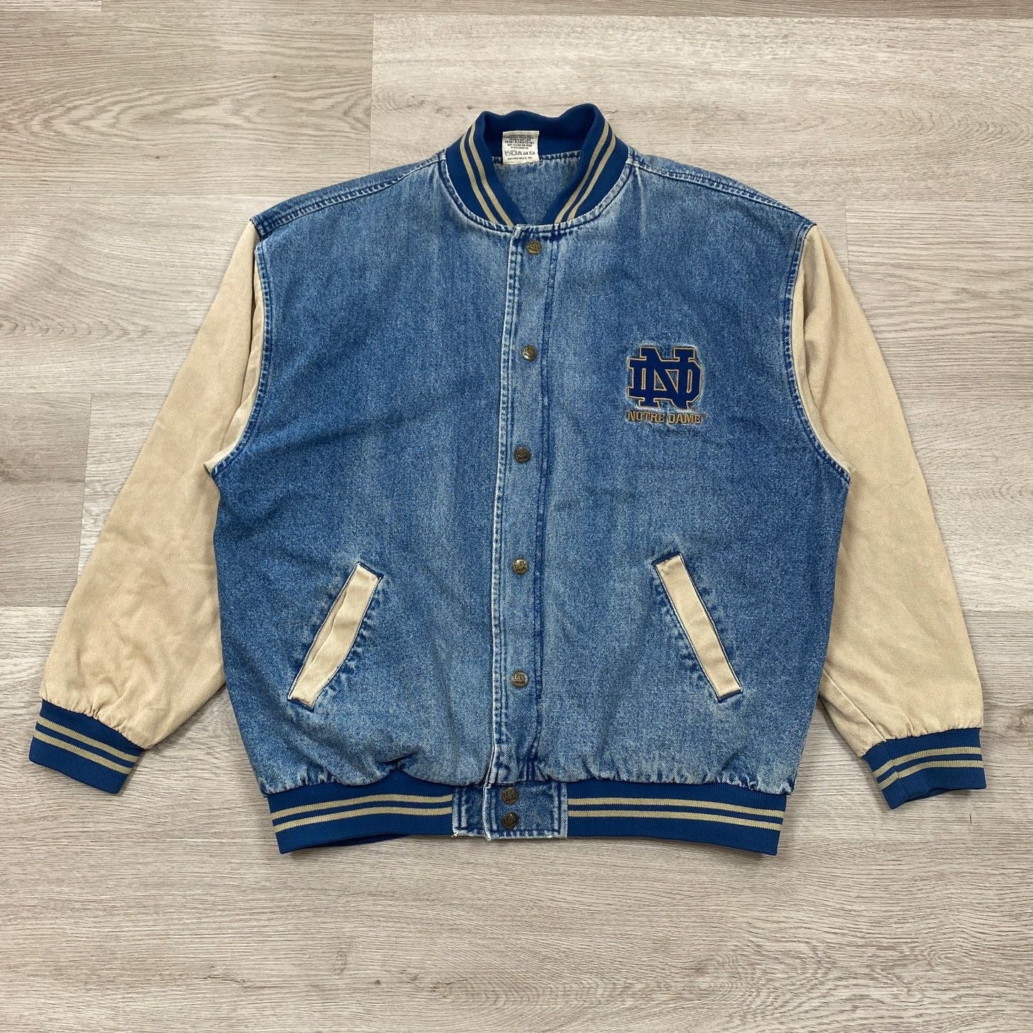 image of Nutmeg Mills x Vintage VTG 90's Notre Dame Denim Varsity Letterman Jacket Men's XL in Blue