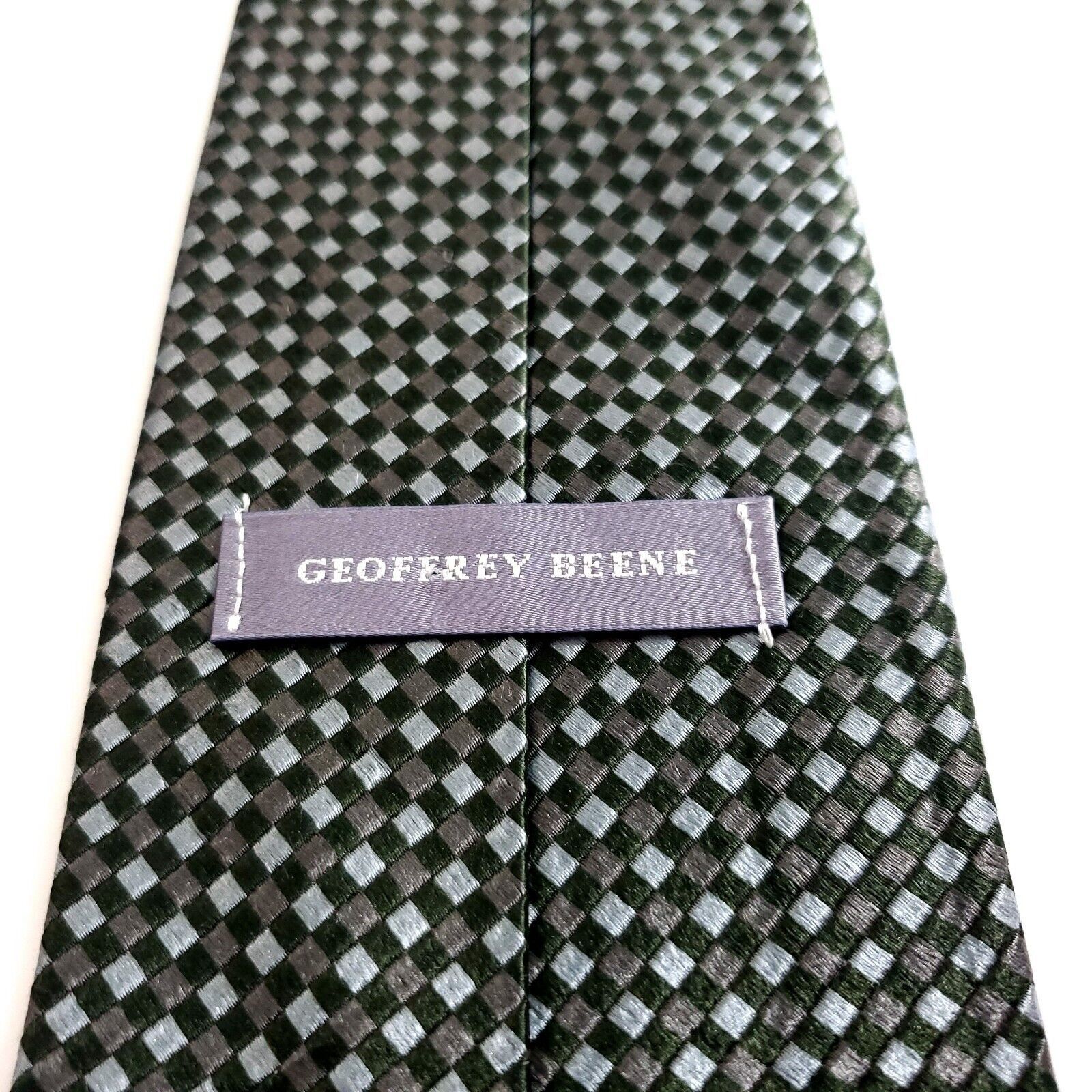 Designer Geoffrey Beene Green Tan Geometric Woven Wide Silk Tie Size ONE SIZE - 3 Thumbnail