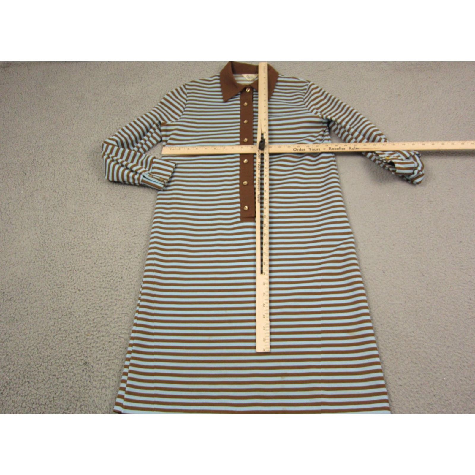 Vintage Queen Casuals Dress Shirt Dress M Brown Blue Striped Vintage 60s 90s Womens Long Sleeve Knit Button Collared Knee Length Casual Pattern Striped Size M / US 6-8 / IT 42-44 - 7 Thumbnail