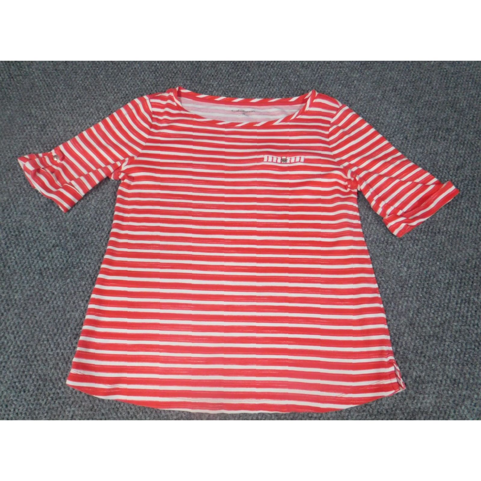 Croft & Barrow Croft & Barrow Blouse Womens M Pink Striped Crew Neck Short Sleeve Pullover Cotton Rayon Casual Regular Stretch Classic Basic Size M / US 6-8 / IT 42-44 - 2 Thumbnail