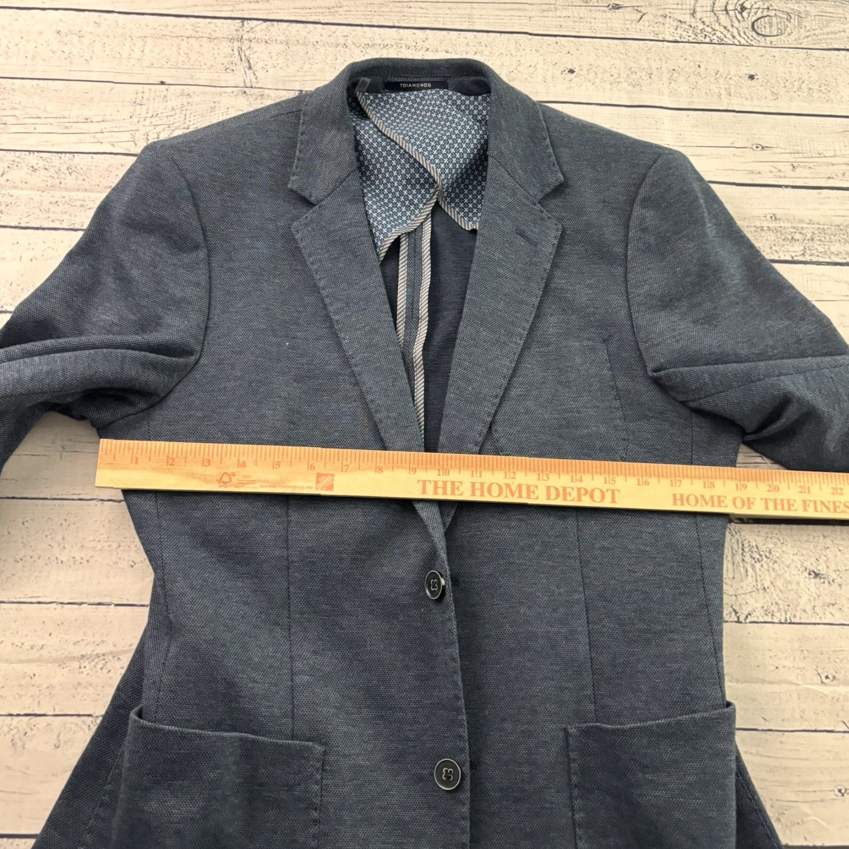 Vintage 7 Diamonds Blazer Jacket Mens M Blue Two-Button Notch Lapel Solid Regular Fit Blazer Size 40R - 4 Thumbnail