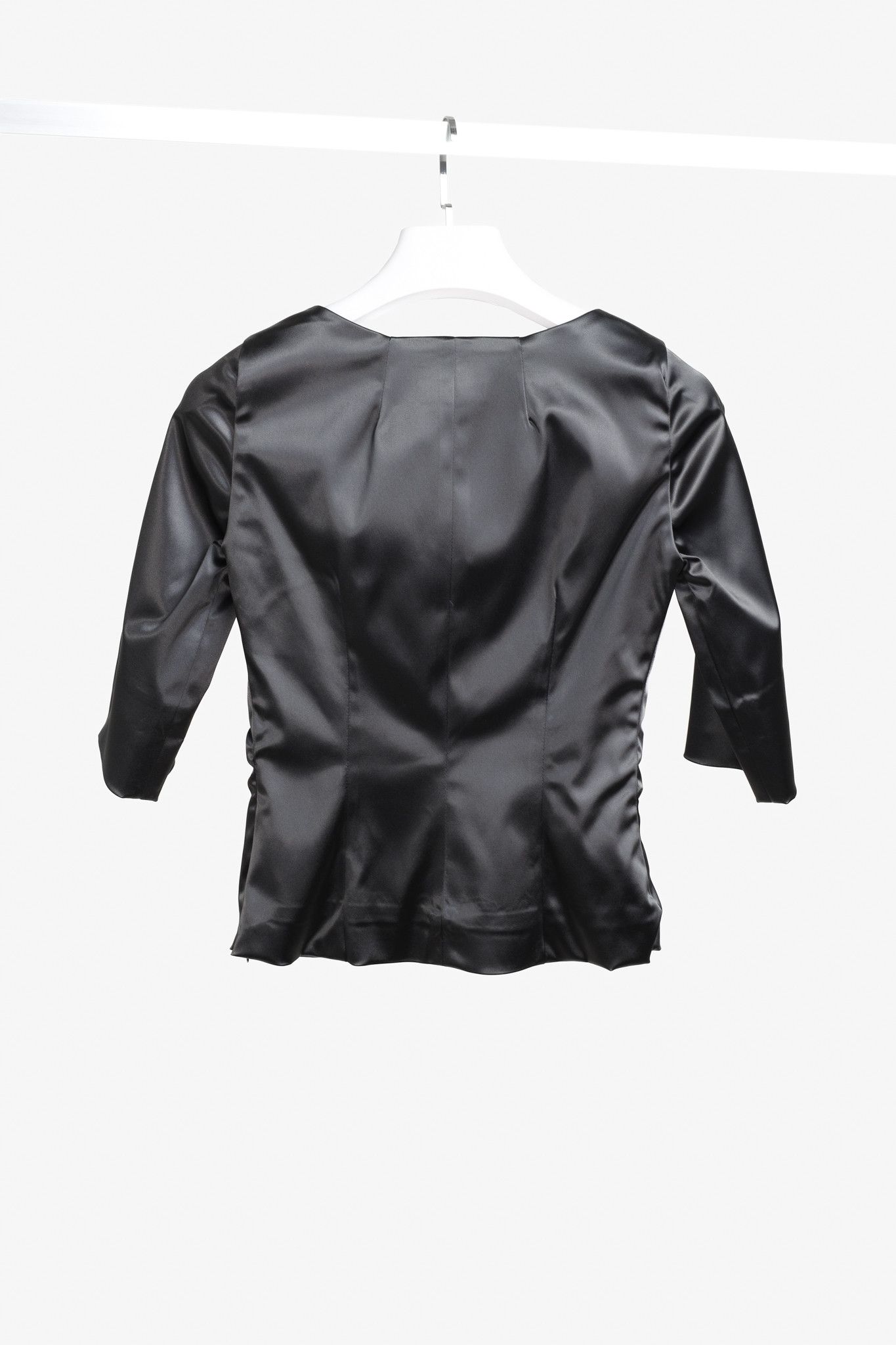 Designer Paul Hardy Deep Green Satin Ruched Blouse Size M / US 6-8 / IT 42-44 - 2 Thumbnail