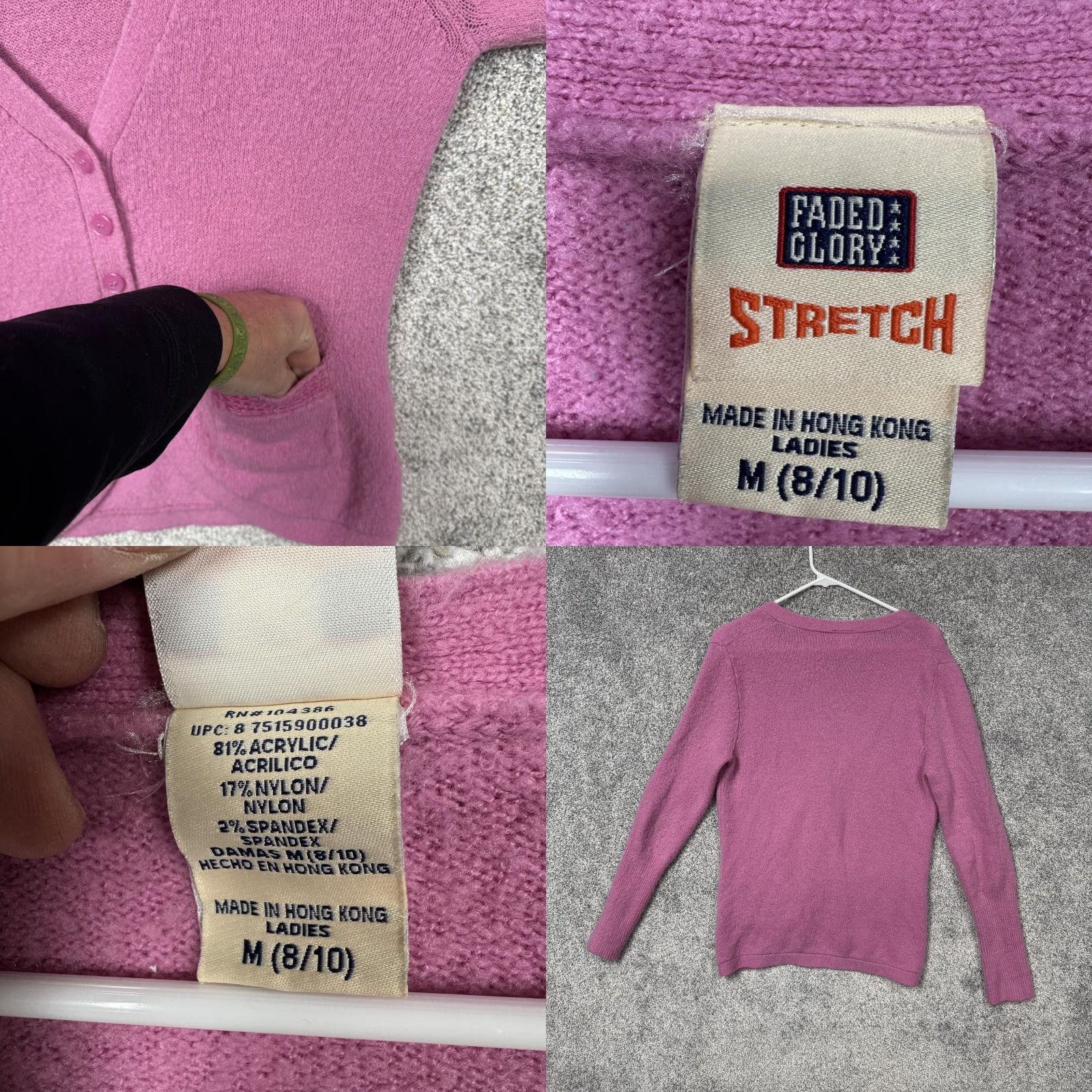 Faded Glory VINTAGE Faded Glory Cardigan Sweater M Pink Sequin Pockets Cozy Soft Girl Size M / US 6-8 / IT 42-44 - 8 Thumbnail