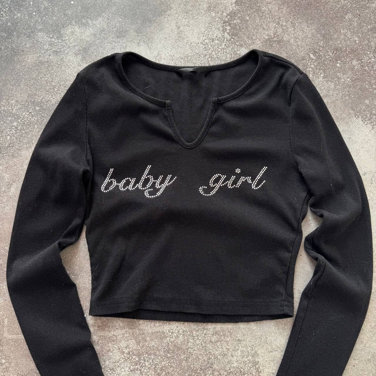 Hysteric Glamour × Japanese Brand × Vintage Y2K Super Sexy Rhinestones Baby Girl Cropped Long Sleeve Top Size S / US 4 / IT 40 - 3 Thumbnail