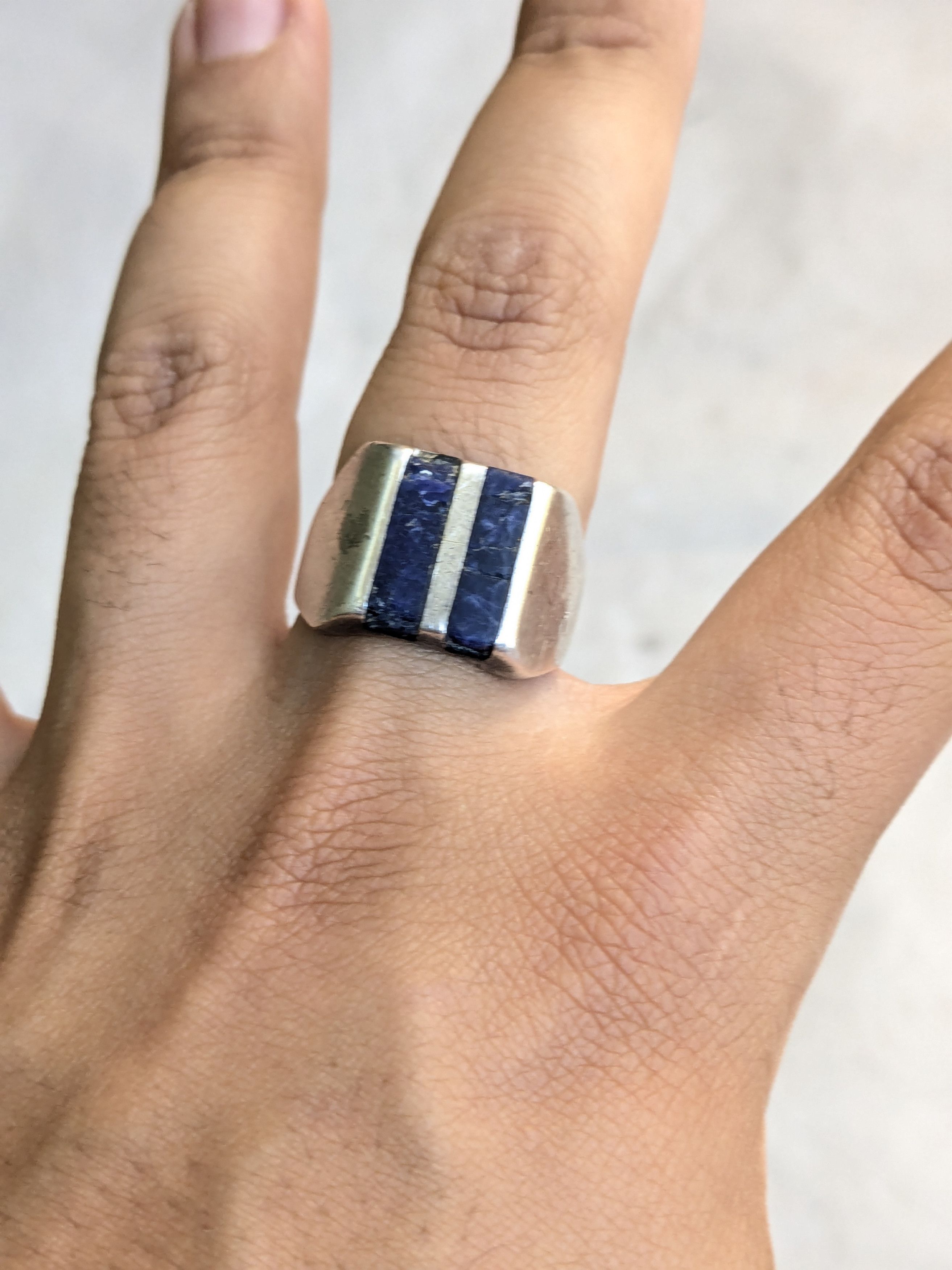 Jewelry Vintage Sterling Silver Ring Sodalite Taxco 9.75 Mexico Size ONE SIZE - 11 Thumbnail