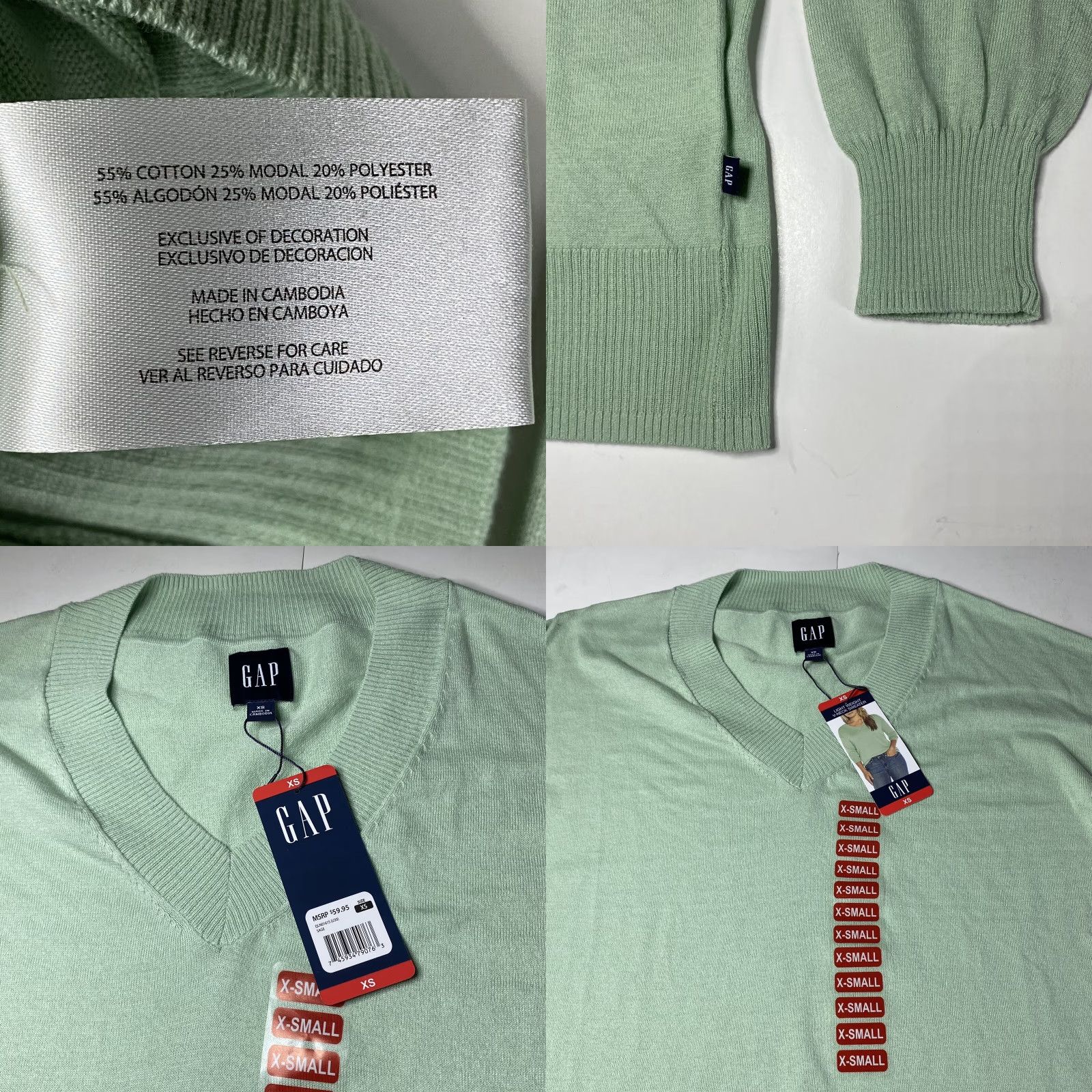 Gap GAP Lightweight V-Neck Sweater Women's XS Sage Green Knit Pullover Long Sleeve Size XS / US 0-2 / IT 36-38 - 8 Thumbnail