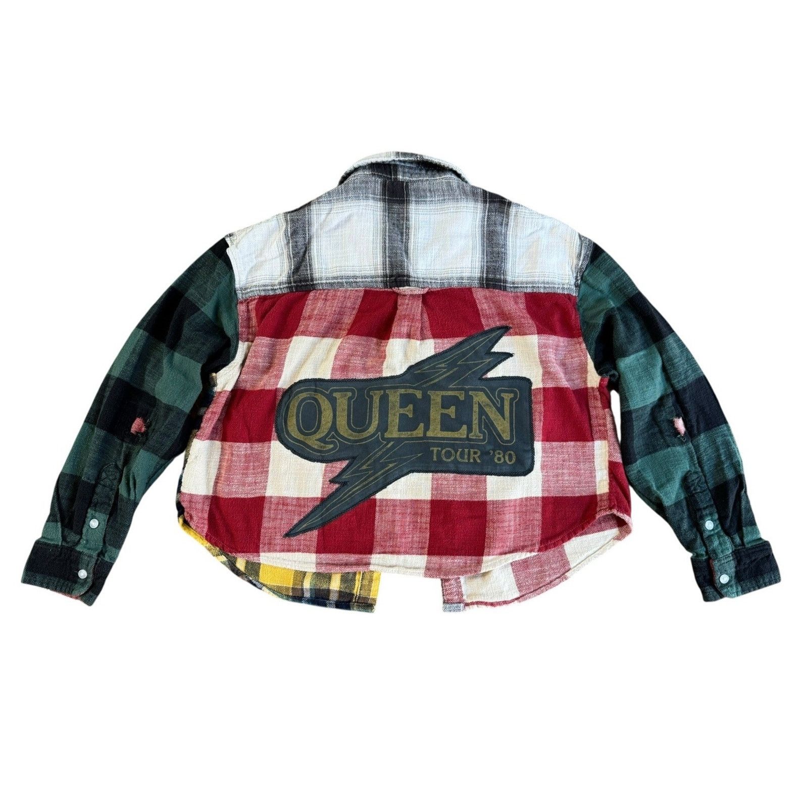 American Eagle Outfitters QUEEN Plaid Crop Flannel Upcycled Retro Vintage Grunge Sz M Size M / US 6-8 / IT 42-44 - 6 Thumbnail