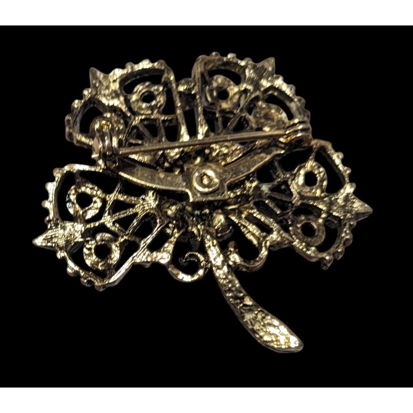 Other Vintage Gold Tone Floral Rhinestone Enamel Brooch Size ONE SIZE - 4 Thumbnail