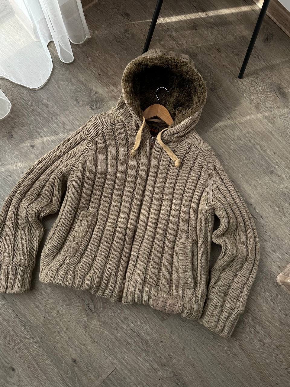 Japanese Brand × Schott × Vintage Vintage Schott NYC Faux Fur Beige Ribbed Knit Sweater Jacket Size US M / EU 48-50 / 2 - 10 Thumbnail