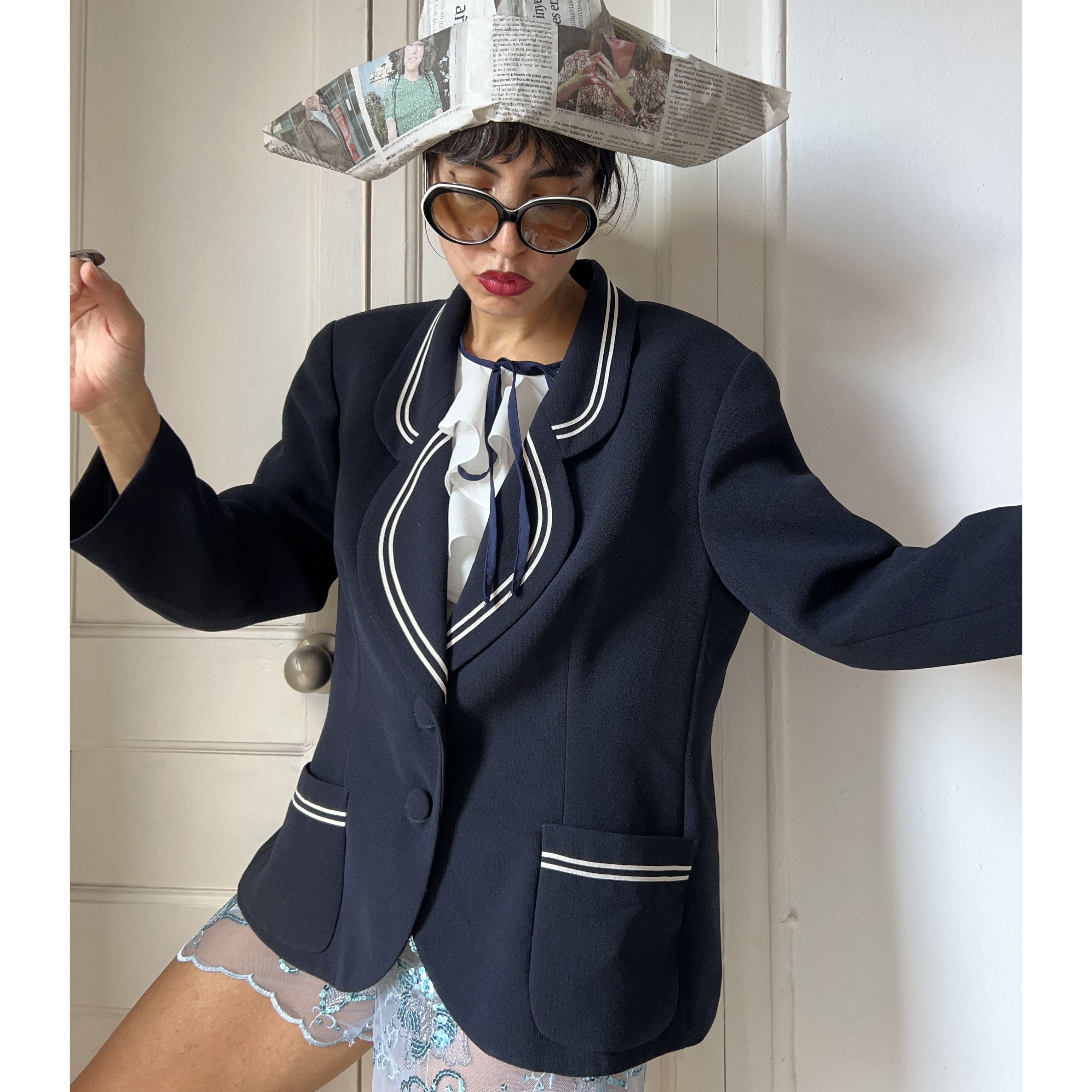 Vintage Vintage 80s navy blue Sailor Blazer Size 4XL / US 24-26 - 4 Thumbnail